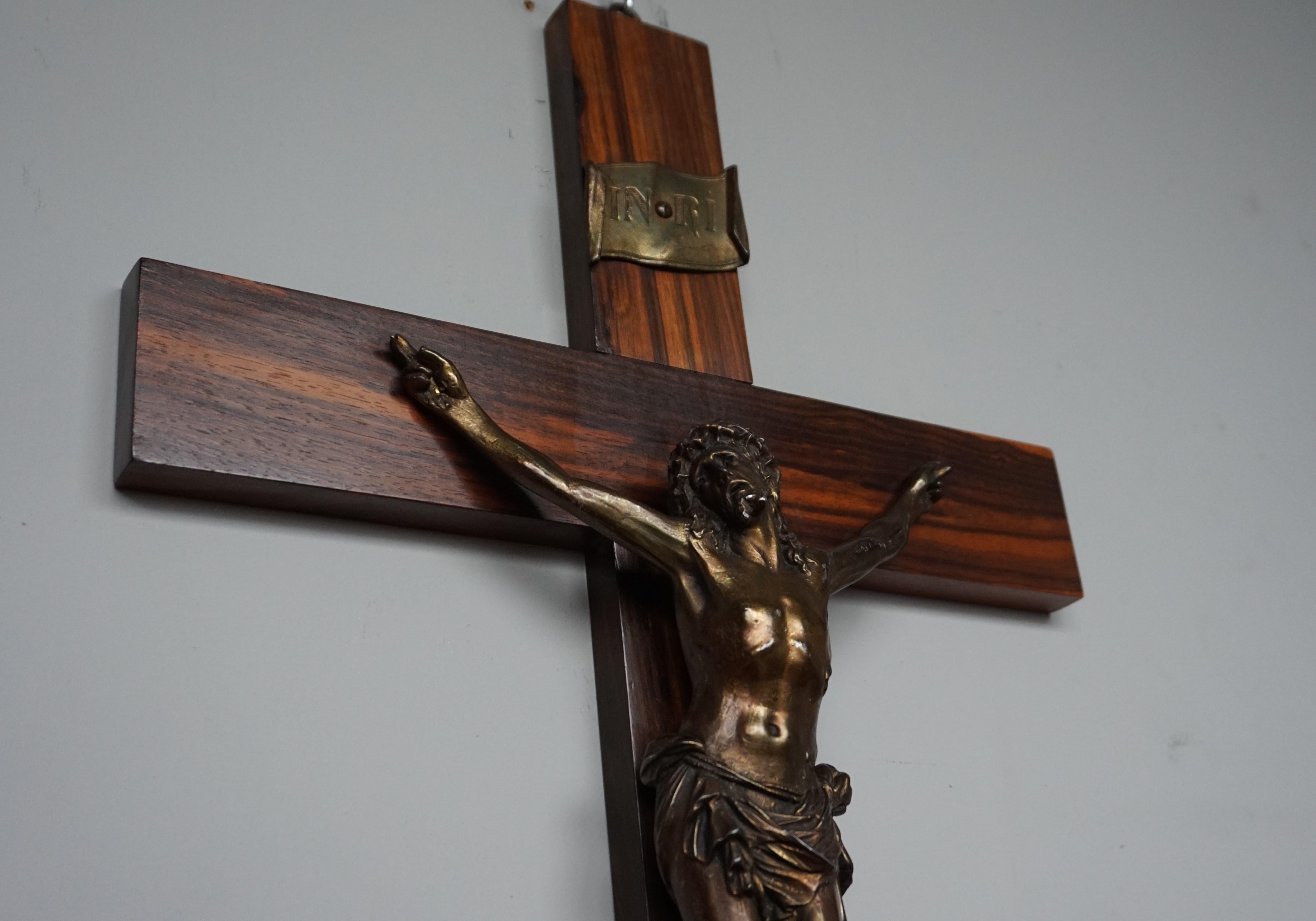 Early 1900s Art Deco Coromandel Wood and Bronzed Metal Christ Corpus on Crucifix 4
