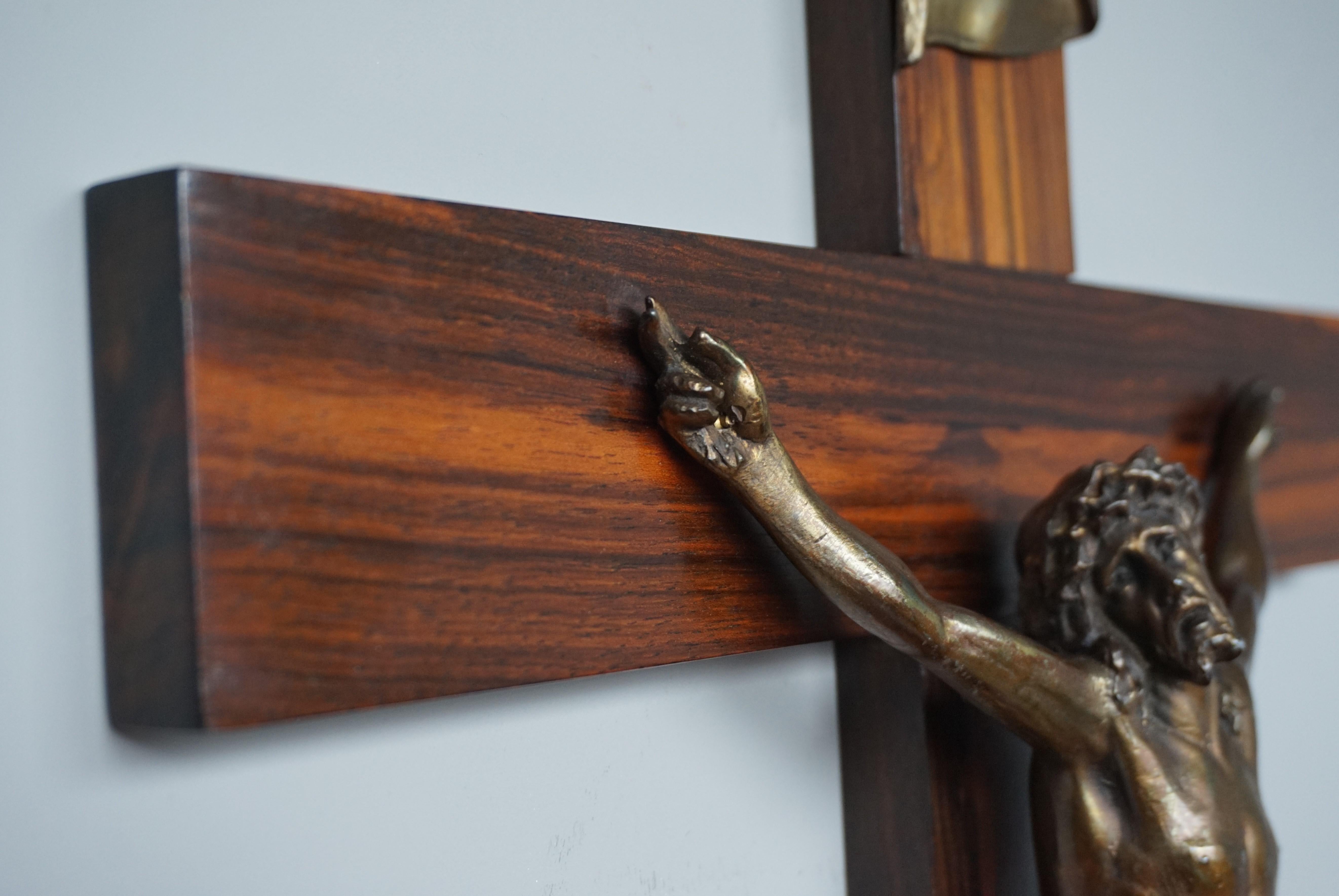 Early 1900s Art Deco Coromandel Wood and Bronzed Metal Christ Corpus on Crucifix 5
