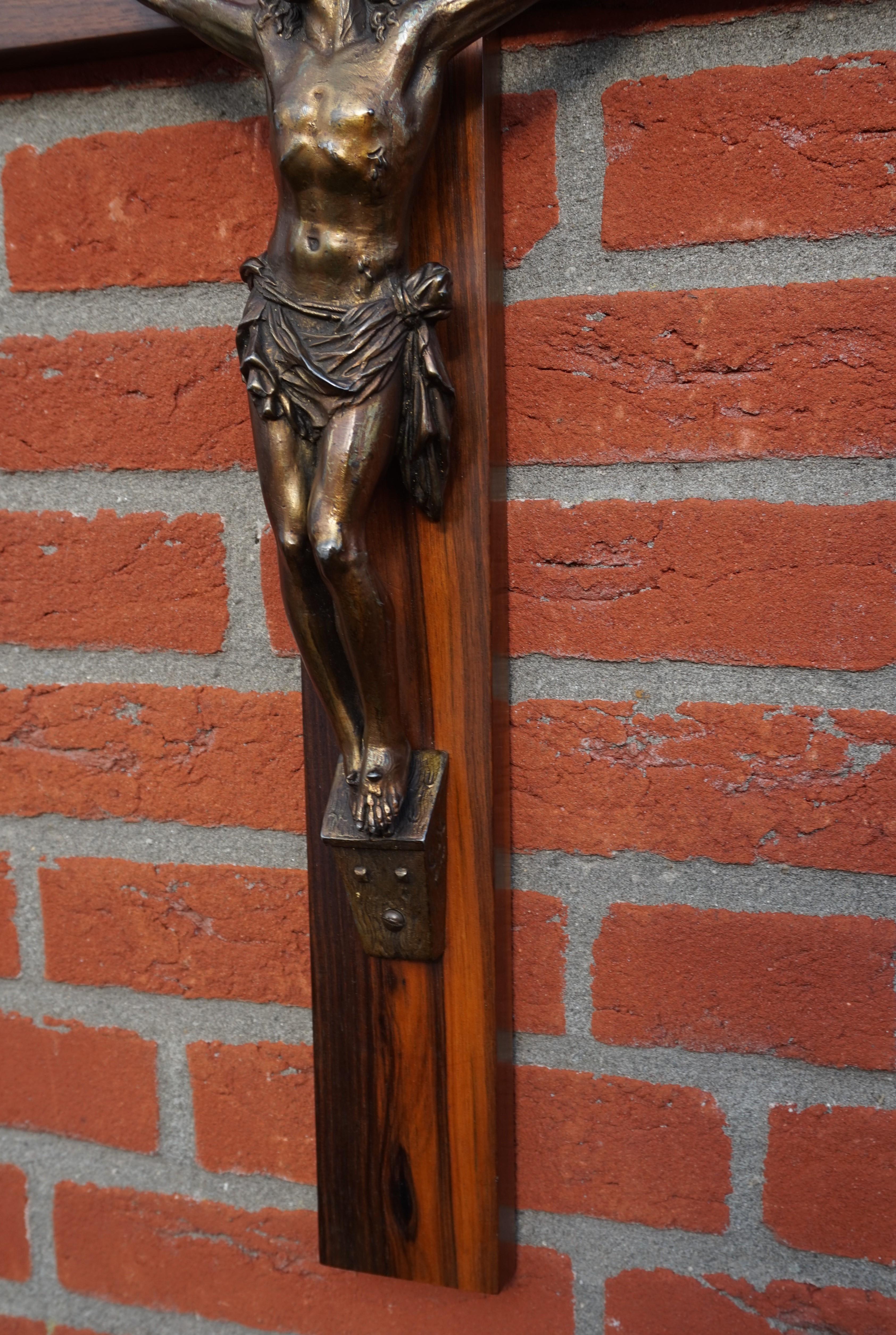 Early 1900s Art Deco Coromandel Wood and Bronzed Metal Christ Corpus on Crucifix 8