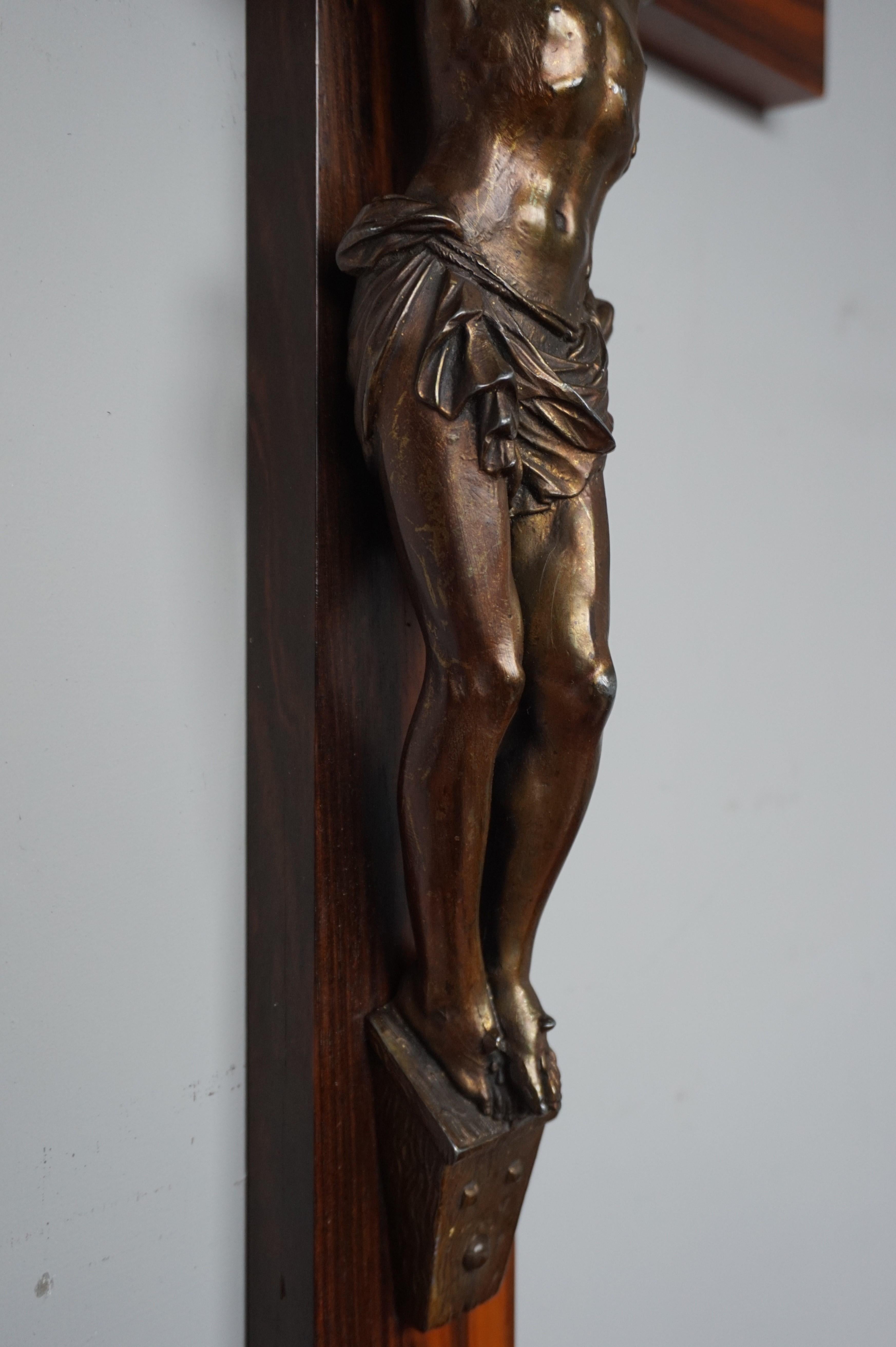 Early 1900s Art Deco Coromandel Wood and Bronzed Metal Christ Corpus on Crucifix 9