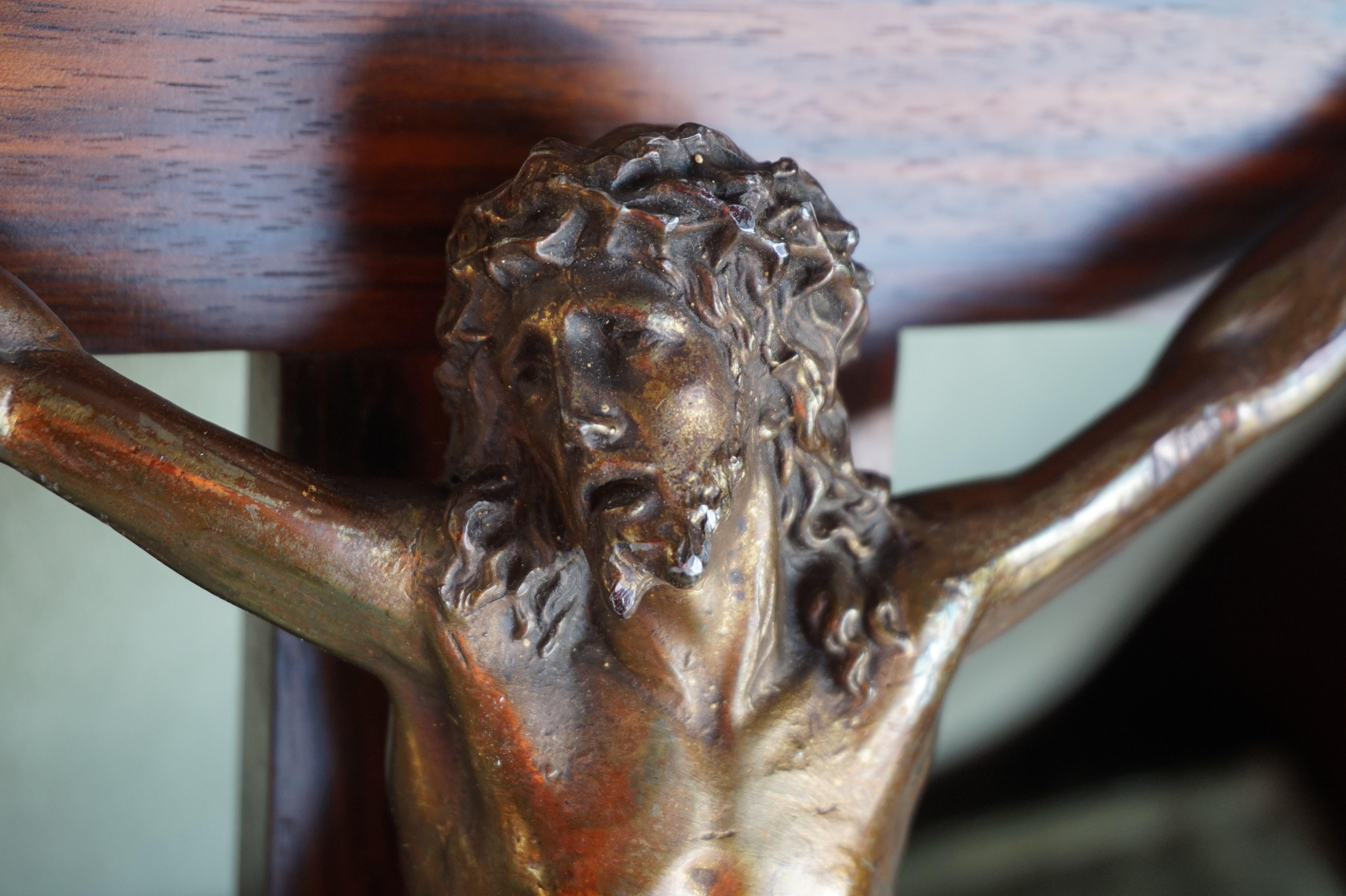Early 1900s Art Deco Coromandel Wood and Bronzed Metal Christ Corpus on Crucifix 13