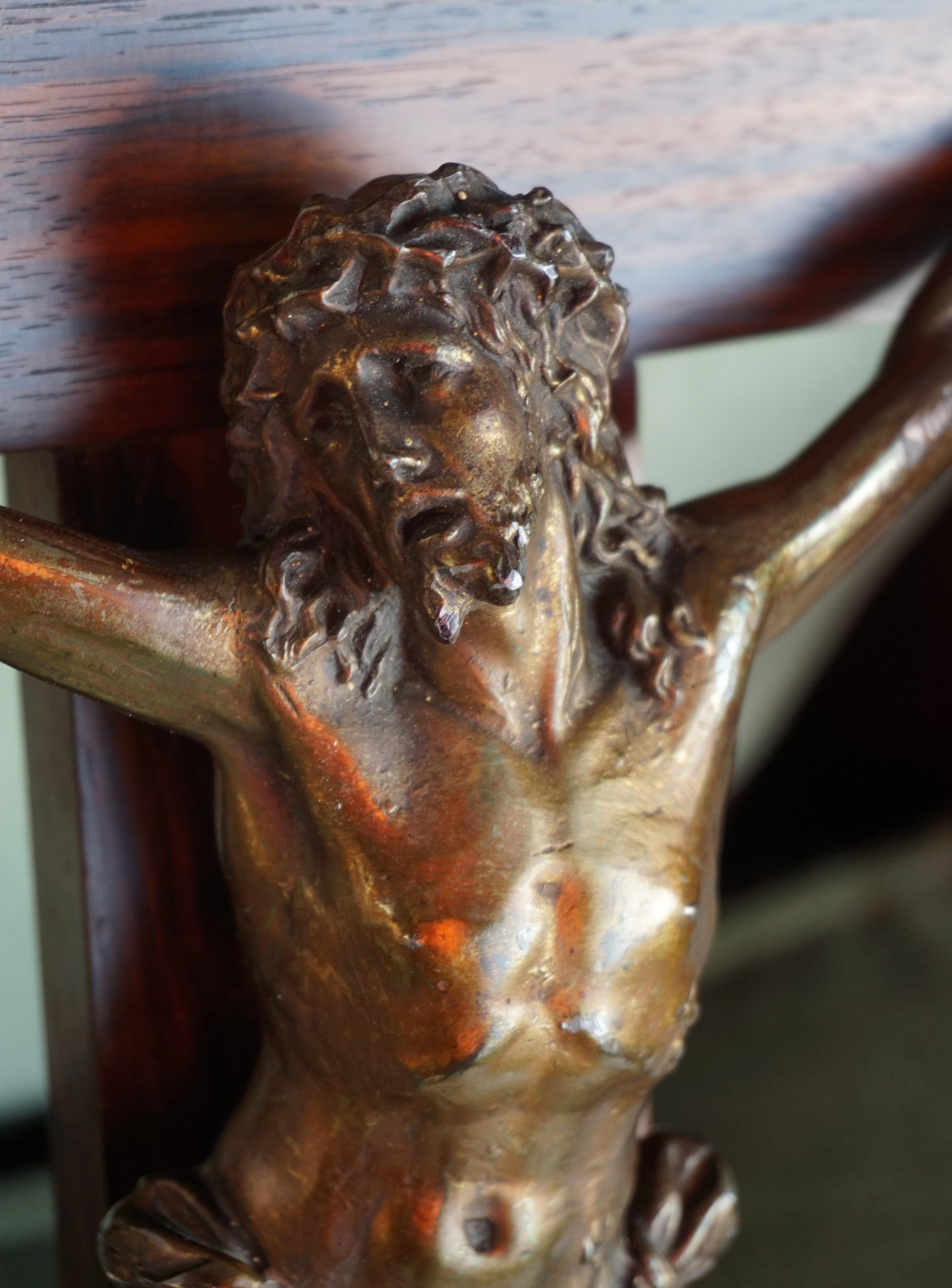Early 1900s Art Deco Coromandel Wood and Bronzed Metal Christ Corpus on Crucifix In Good Condition In Lisse, NL