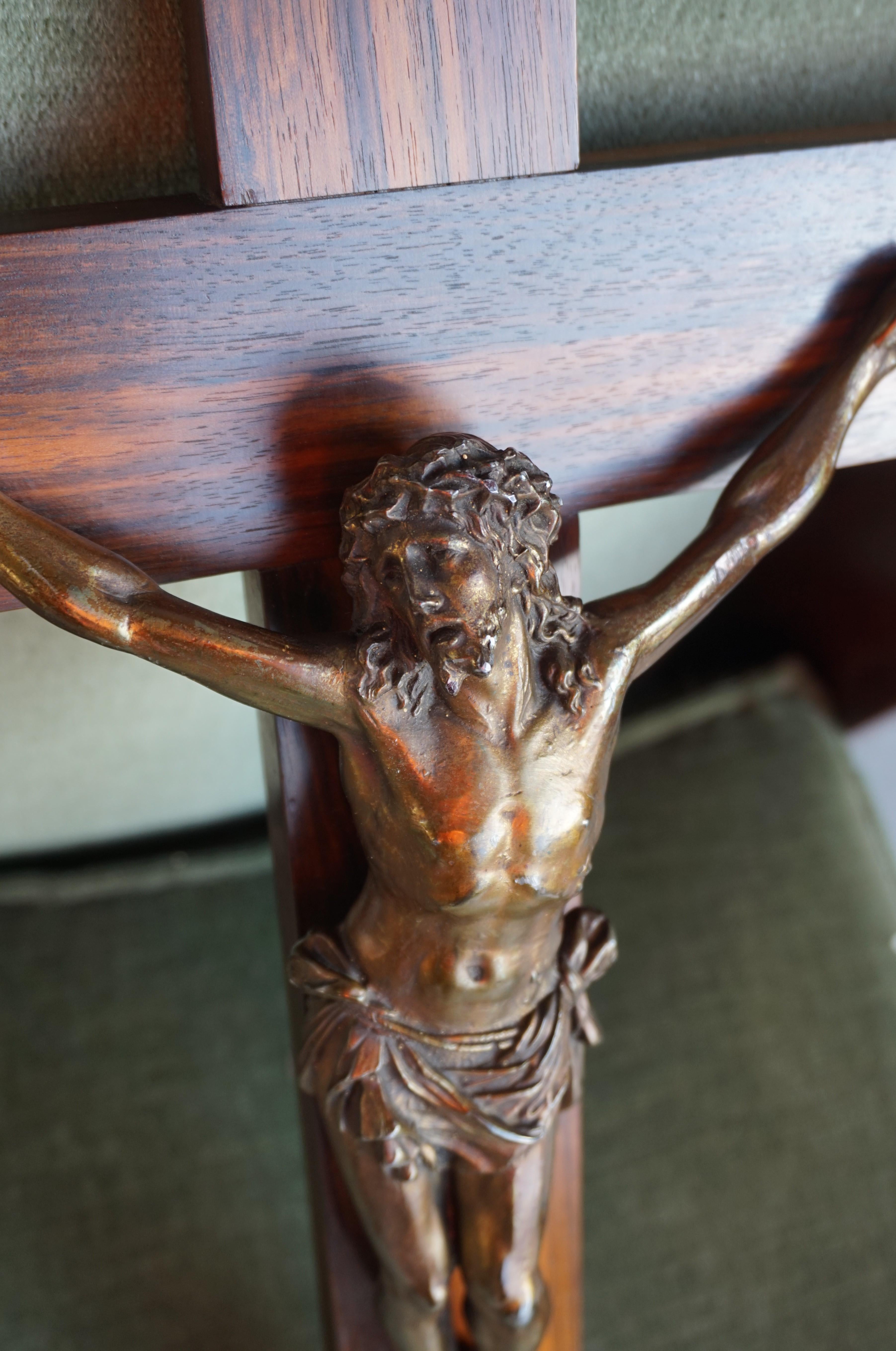 Early 1900s Art Deco Coromandel Wood and Bronzed Metal Christ Corpus on Crucifix 1