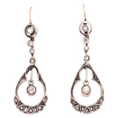 Early 1900s Art Nouveau 18ct Gold and Silver Earrings with Diamonds