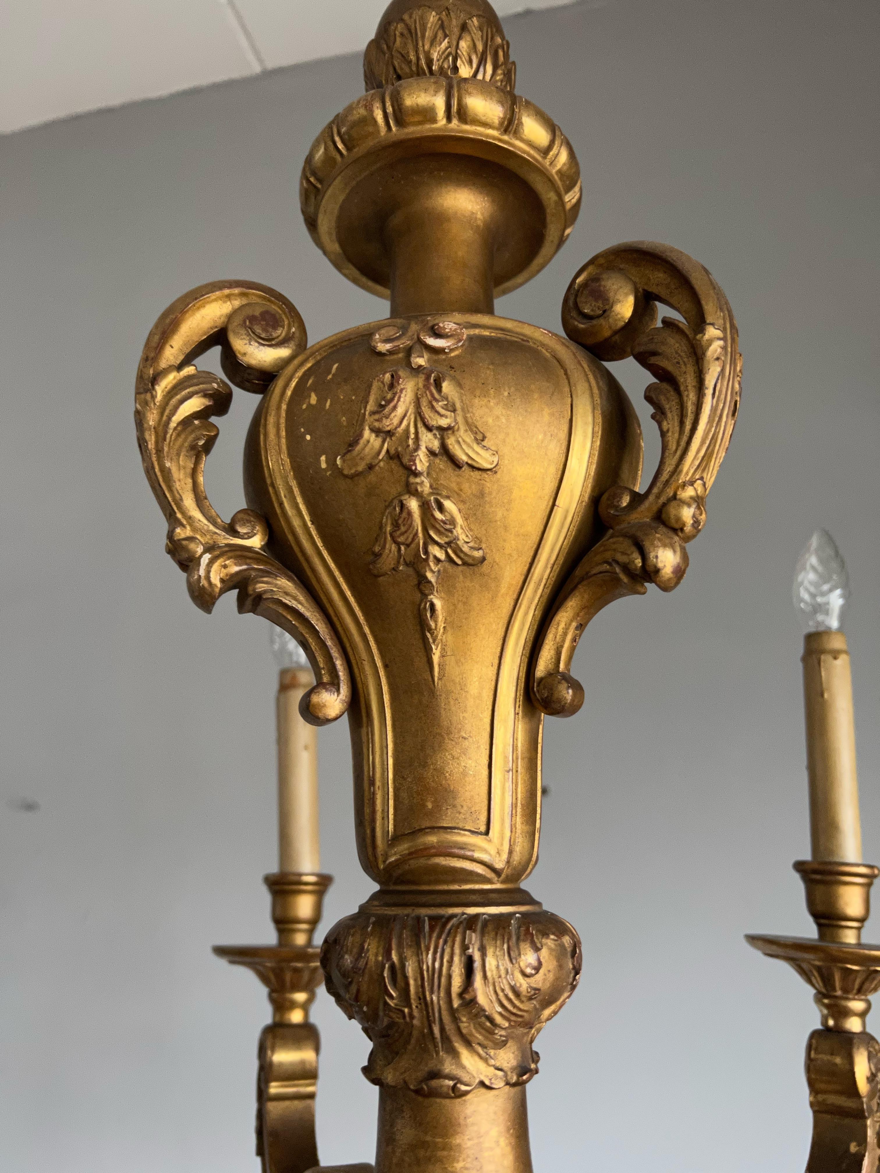 Early 1900s Art Nouveau Era Fine Quality Carved Gilt Chandelier Light Fixture For Sale 3
