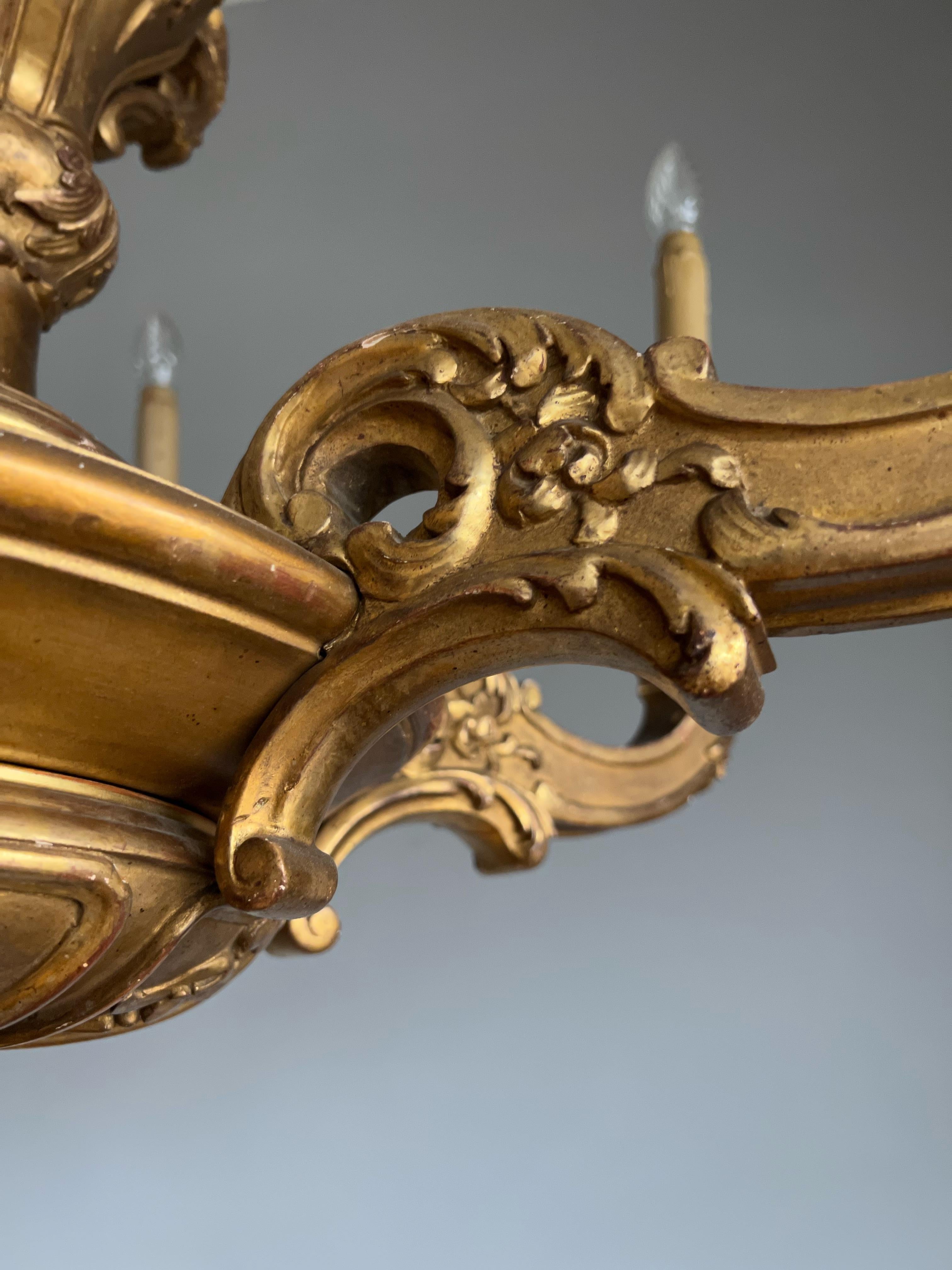 Early 1900s Art Nouveau Era Fine Quality Carved Gilt Chandelier Light Fixture For Sale 6