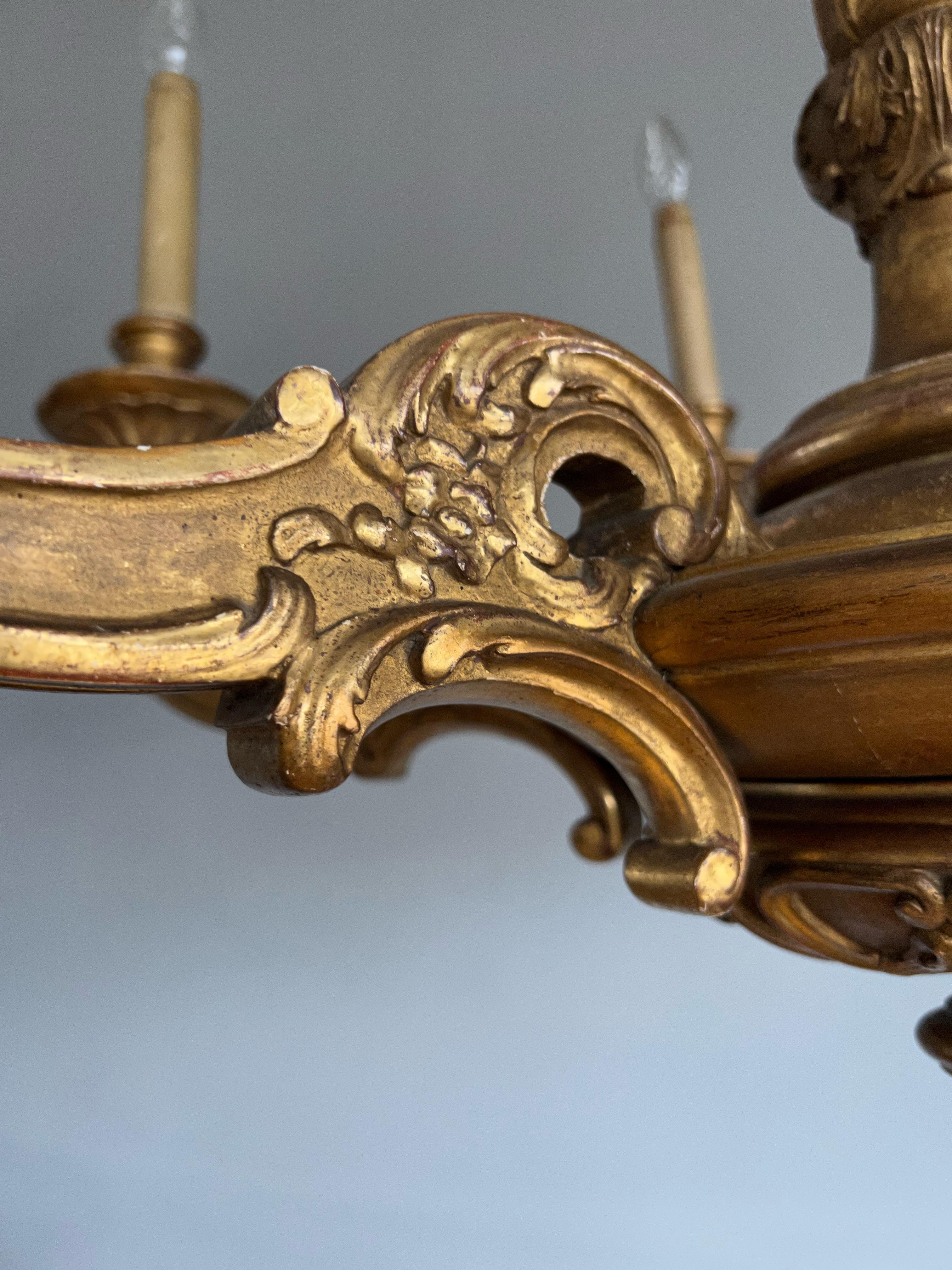 Early 1900s Art Nouveau Era Fine Quality Carved Gilt Chandelier Light Fixture For Sale 7