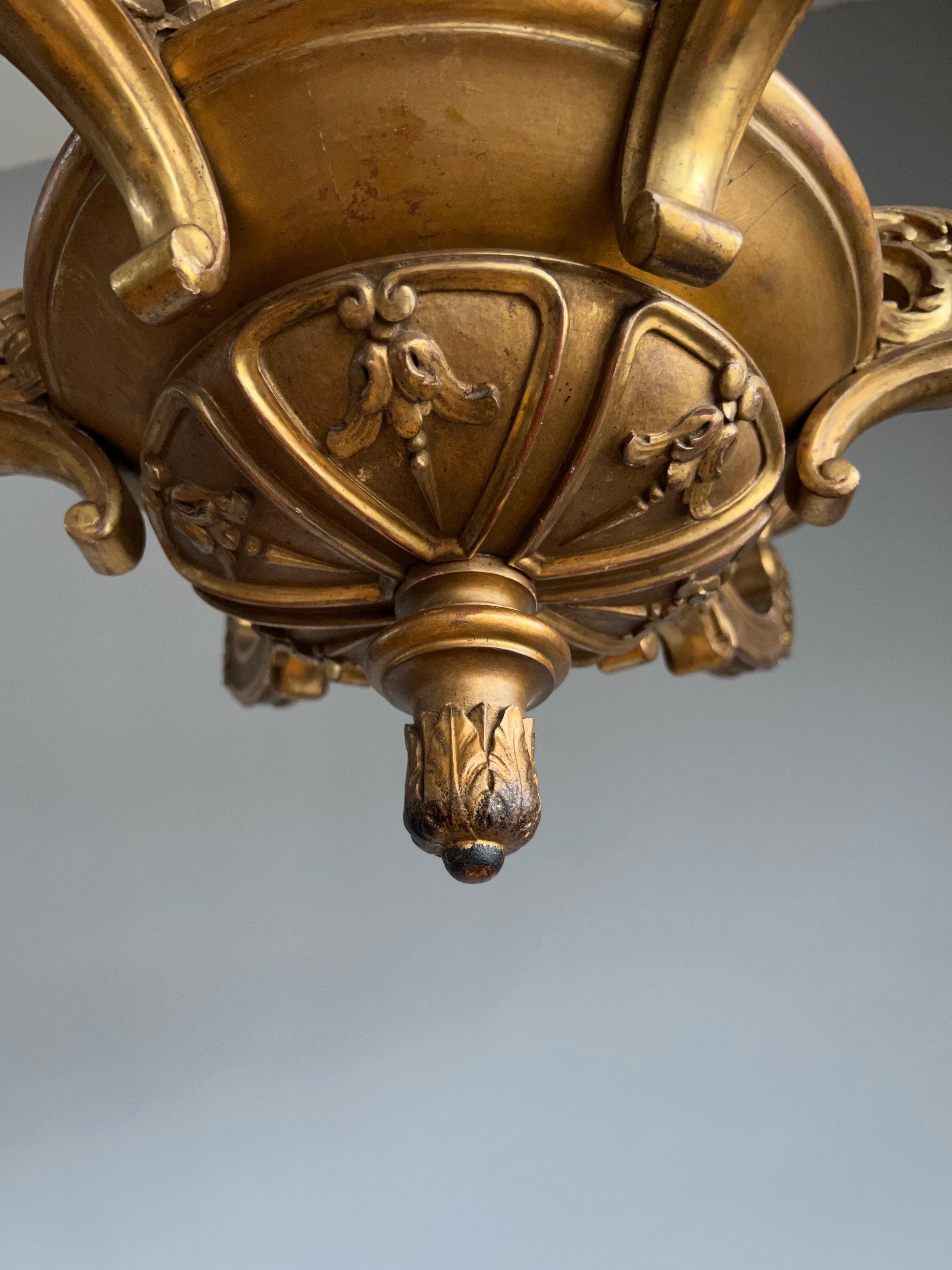 Early 1900s Art Nouveau Era Fine Quality Carved Gilt Chandelier Light Fixture For Sale 8