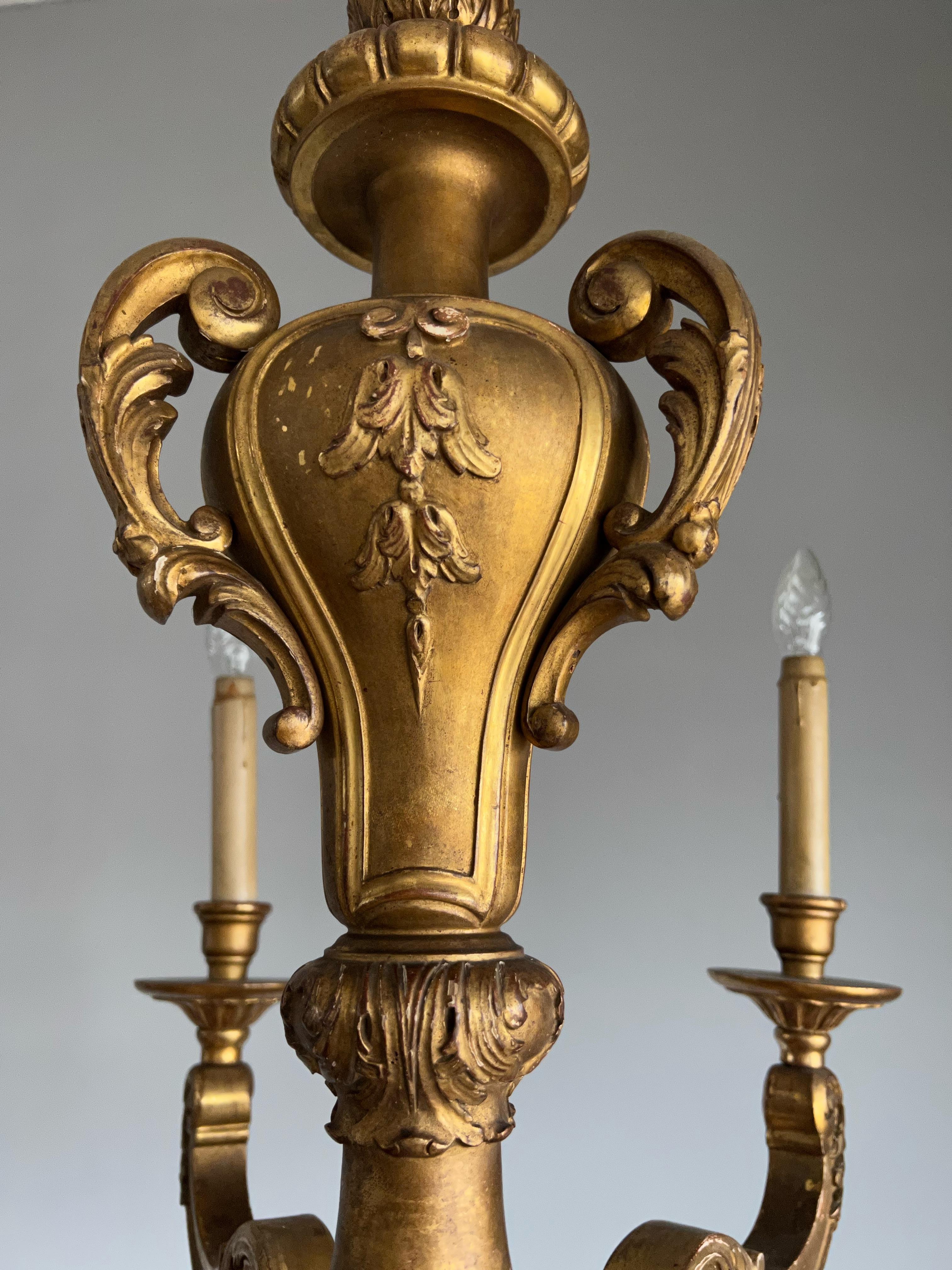 Early 1900s Art Nouveau Era Fine Quality Carved Gilt Chandelier Light Fixture For Sale 9