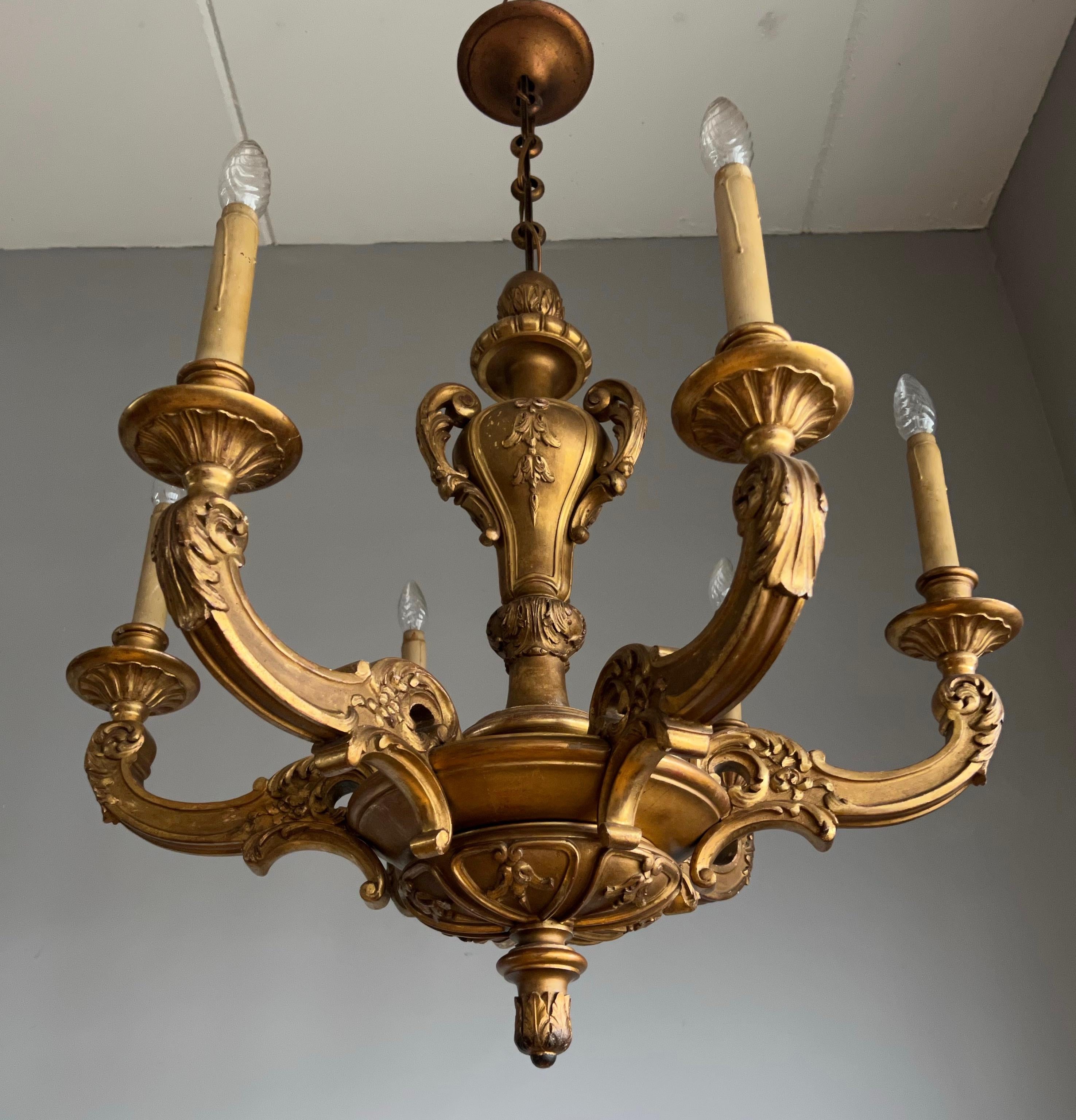 Austrian Early 1900s Art Nouveau Era Fine Quality Carved Gilt Chandelier Light Fixture For Sale