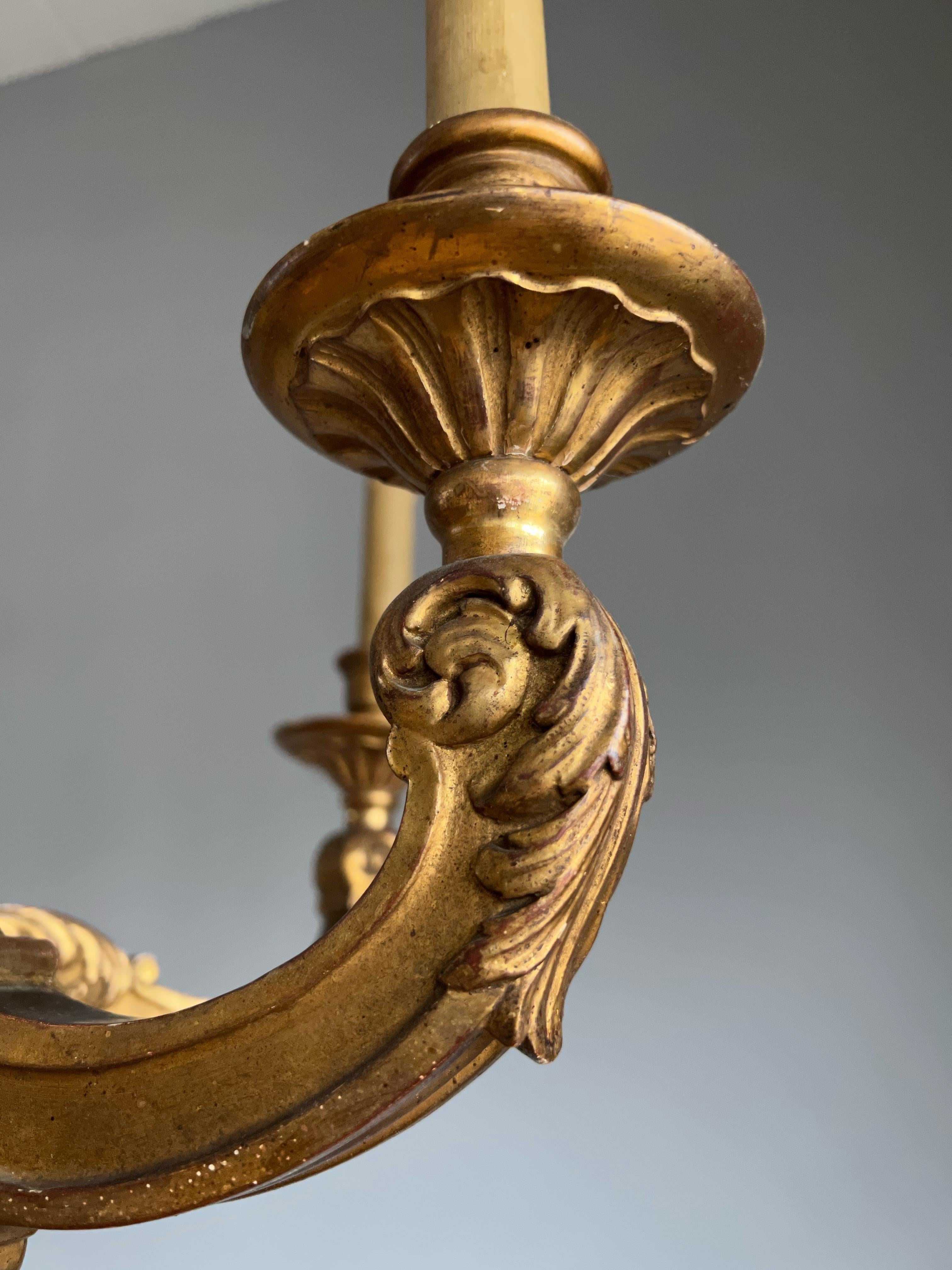 Early 1900s Art Nouveau Era Fine Quality Carved Gilt Chandelier Light Fixture For Sale 1