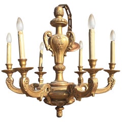 Début 1900 Art Nouveau Era Fine Quality Carved Gilt Chandelier Light Fixture