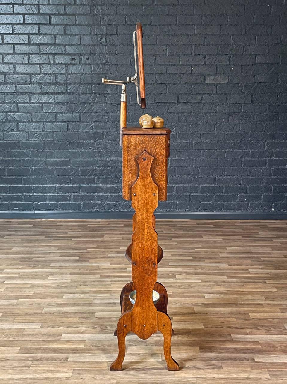 American Early 1900s Art Nouveau Style Gentleman’s Shaving Grooming Stand, Tilting Mirror For Sale
