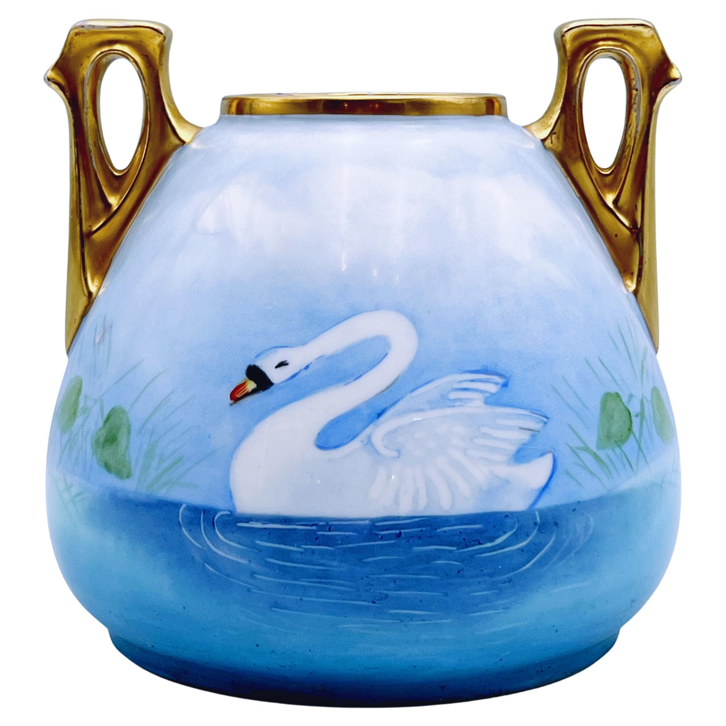 Early 1900s ART NOUVEAU Urn Vase with Gold Gilt Handle