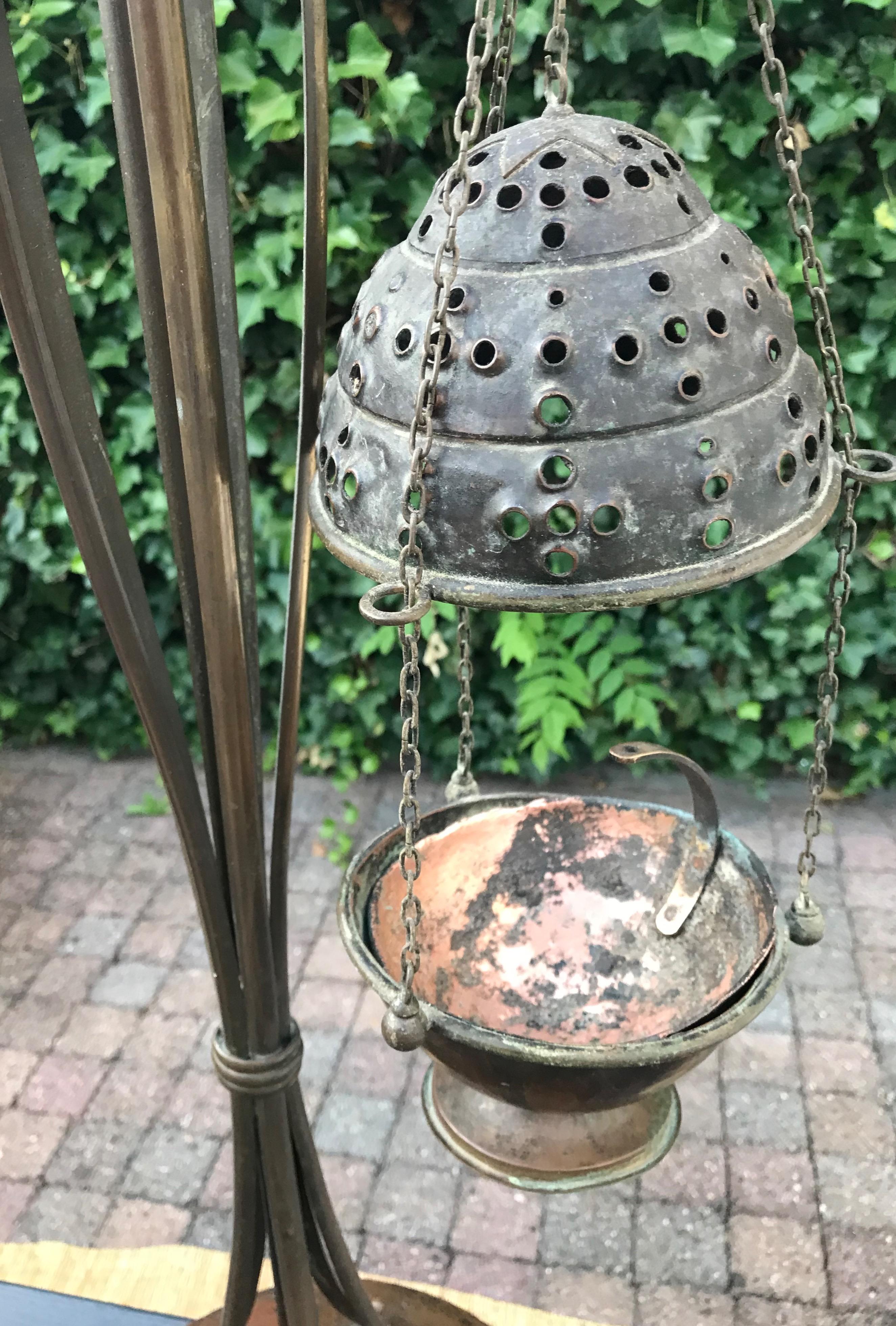 Early 1900s Arts and Crafts Brass Floor Stand/Religious Art Incense Burner 5