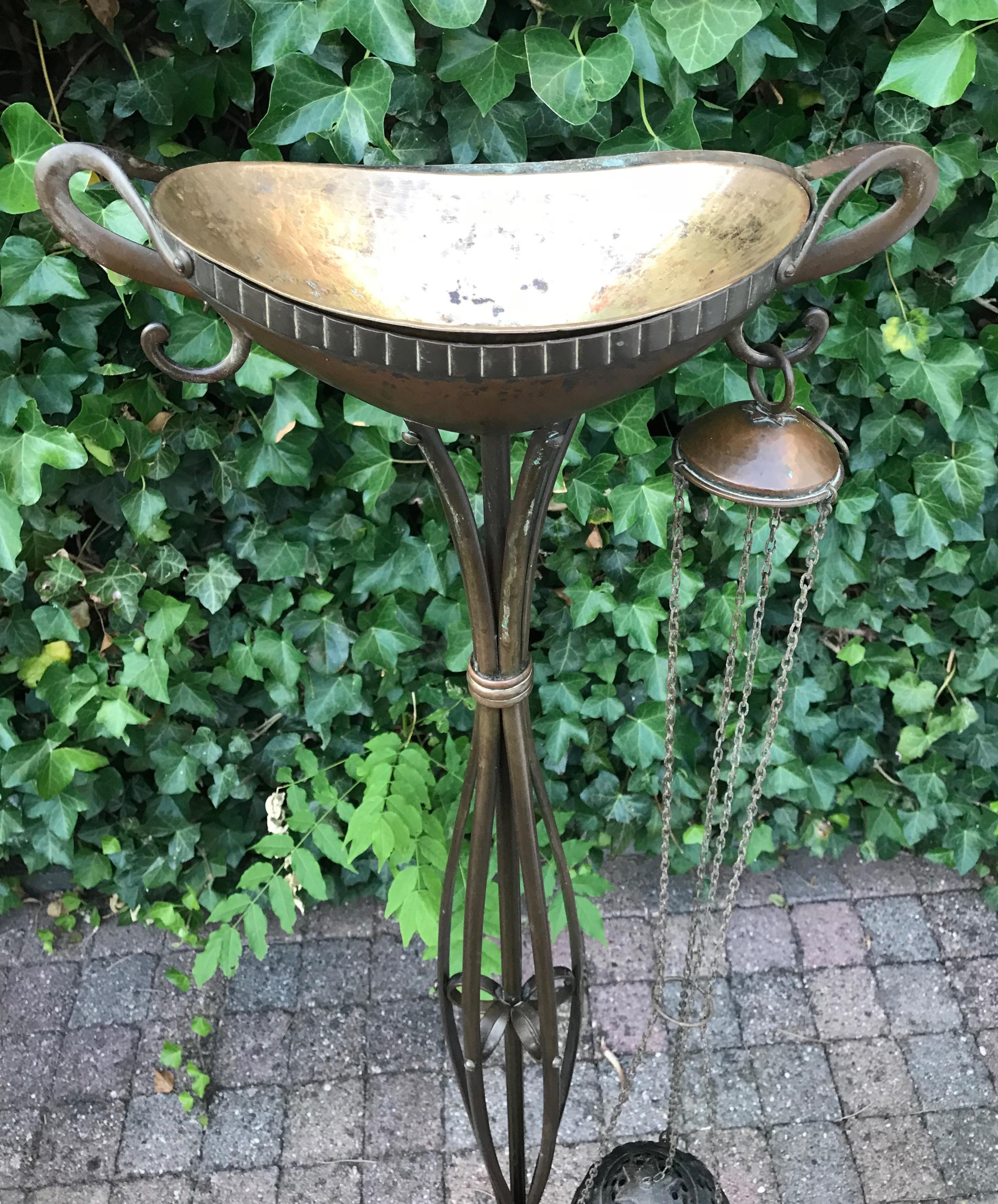 Early 1900s Arts and Crafts Brass Floor Stand/Religious Art Incense Burner 8