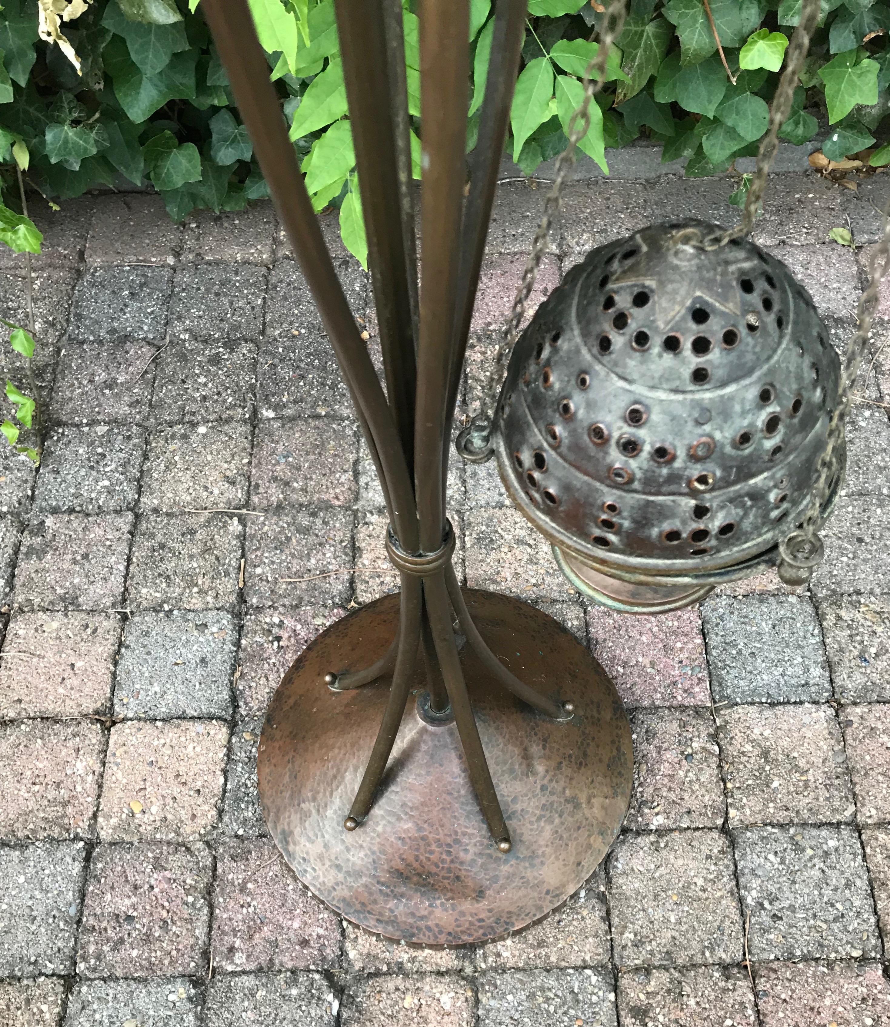 Early 1900s Arts and Crafts Brass Floor Stand/Religious Art Incense Burner 1