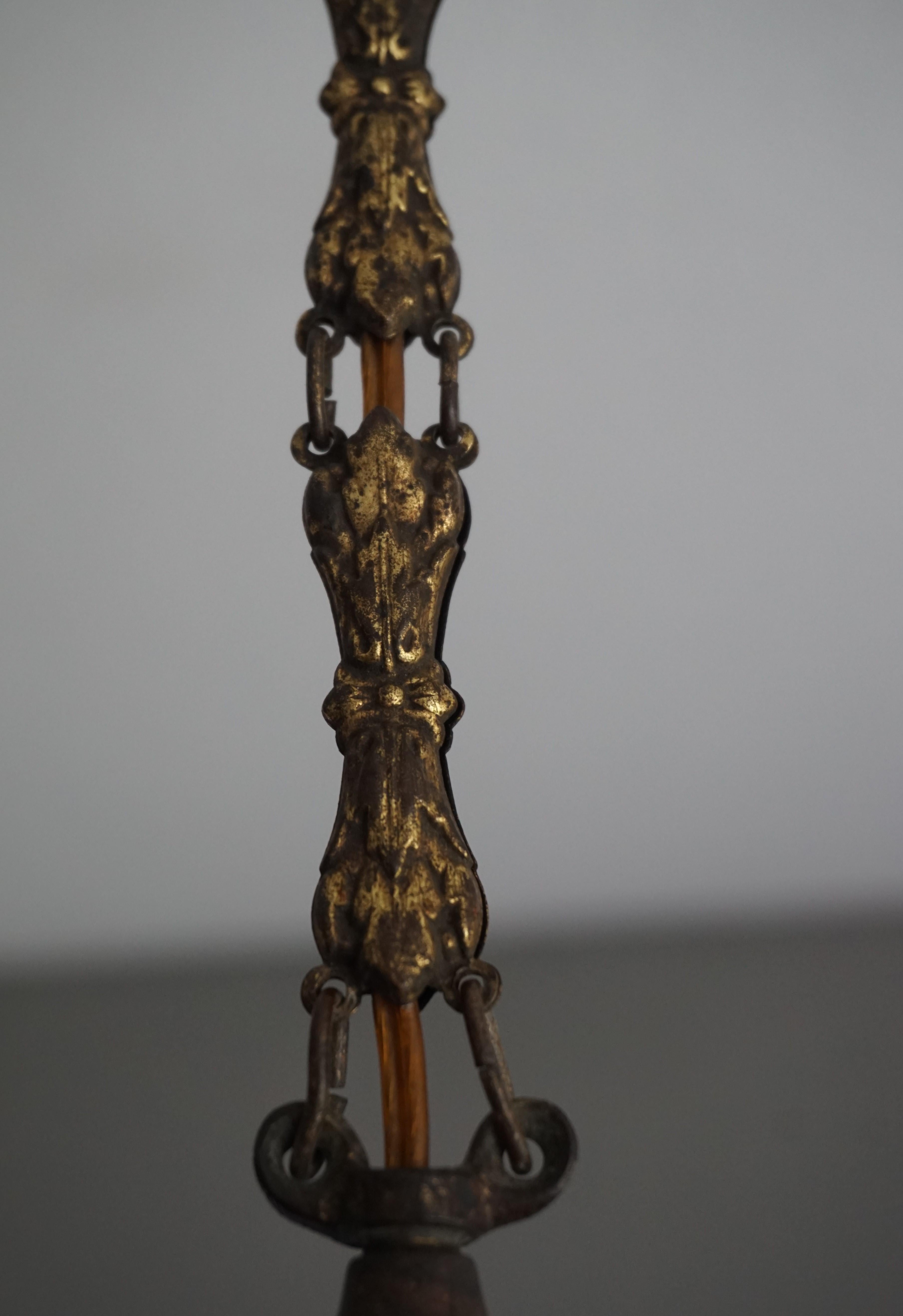 Verre Lampe à suspension Arts &amp;amp; Crafts en laiton et verre prismatique du début des années 1900 par Holophane