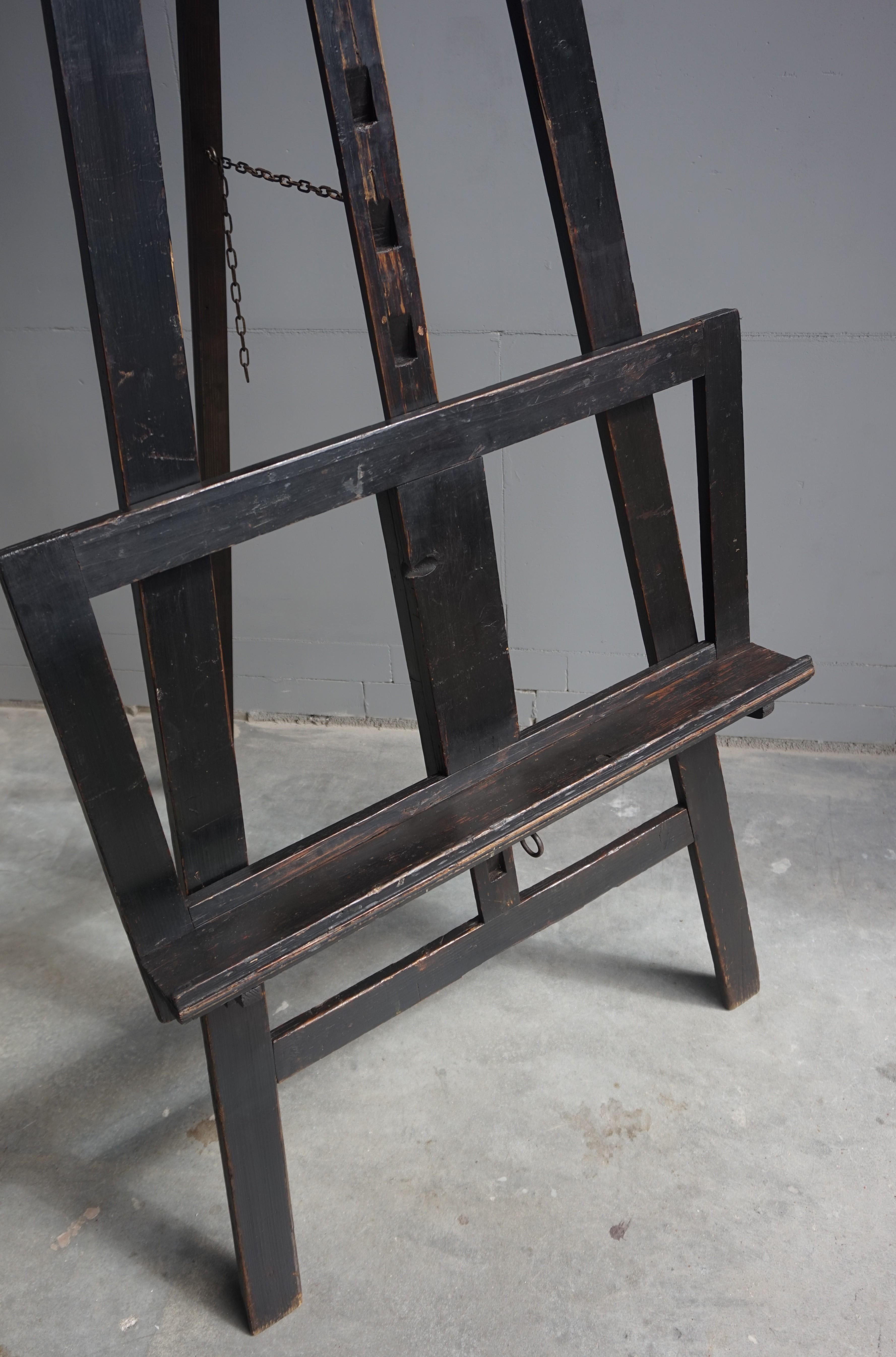 Metal Early 1900s Arts & Crafts Era, Ebonized Wooden Studio Easel or Painting Stand