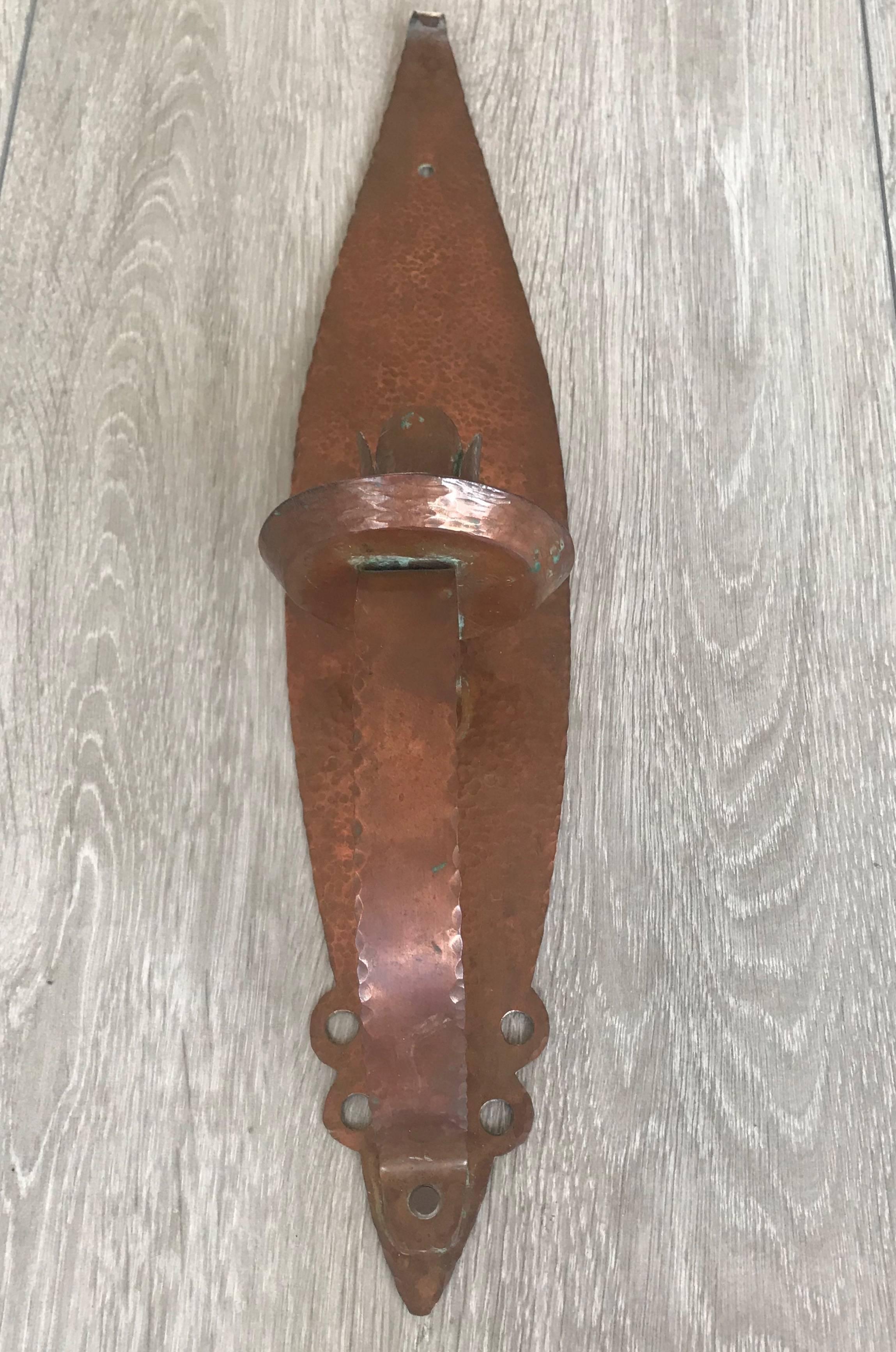 Early 1900s Arts & Crafts Hand-Hammered Copper Candleholder Wall Sconce 2