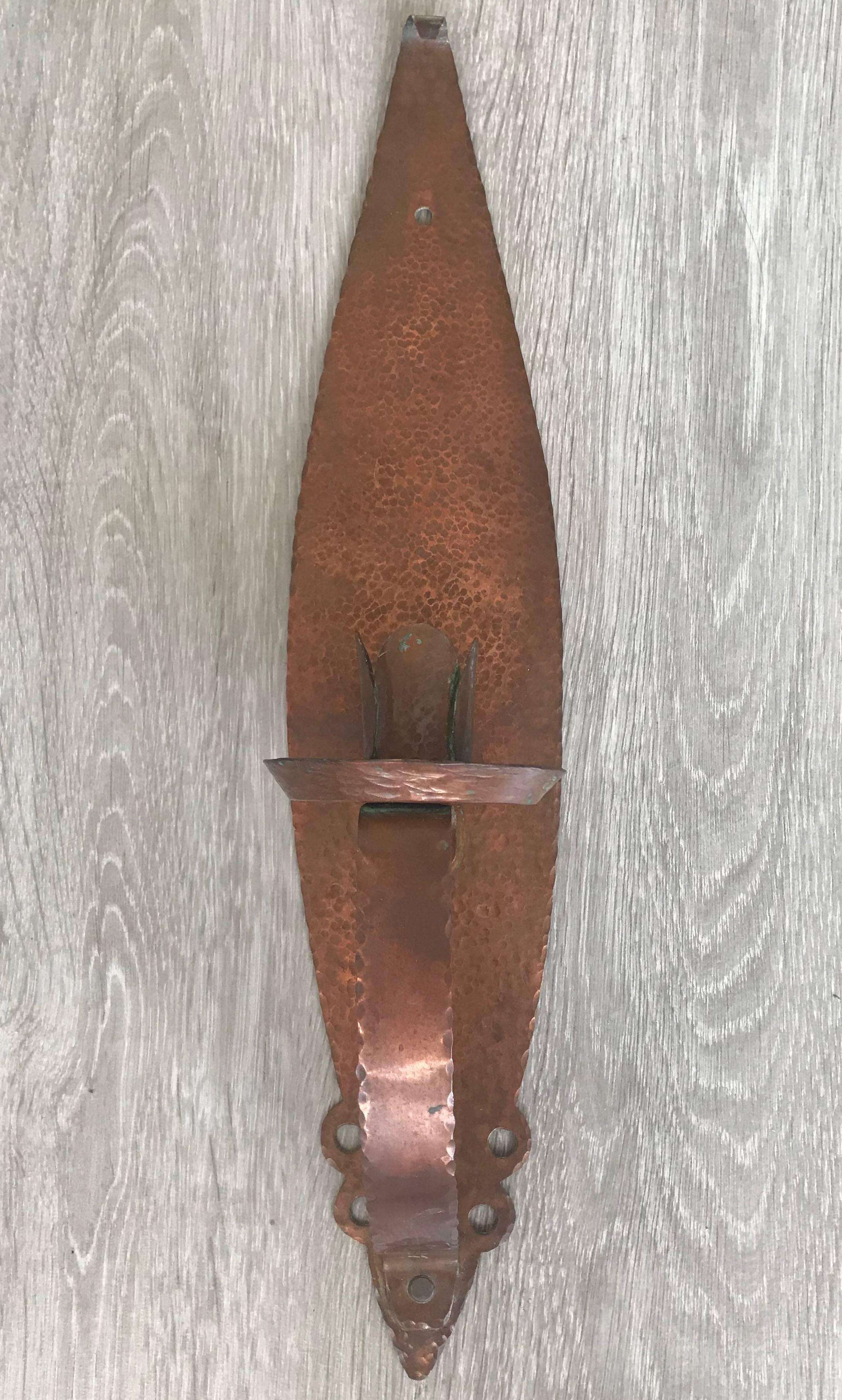 Early 1900s Arts & Crafts Hand-Hammered Copper Candleholder Wall Sconce 3
