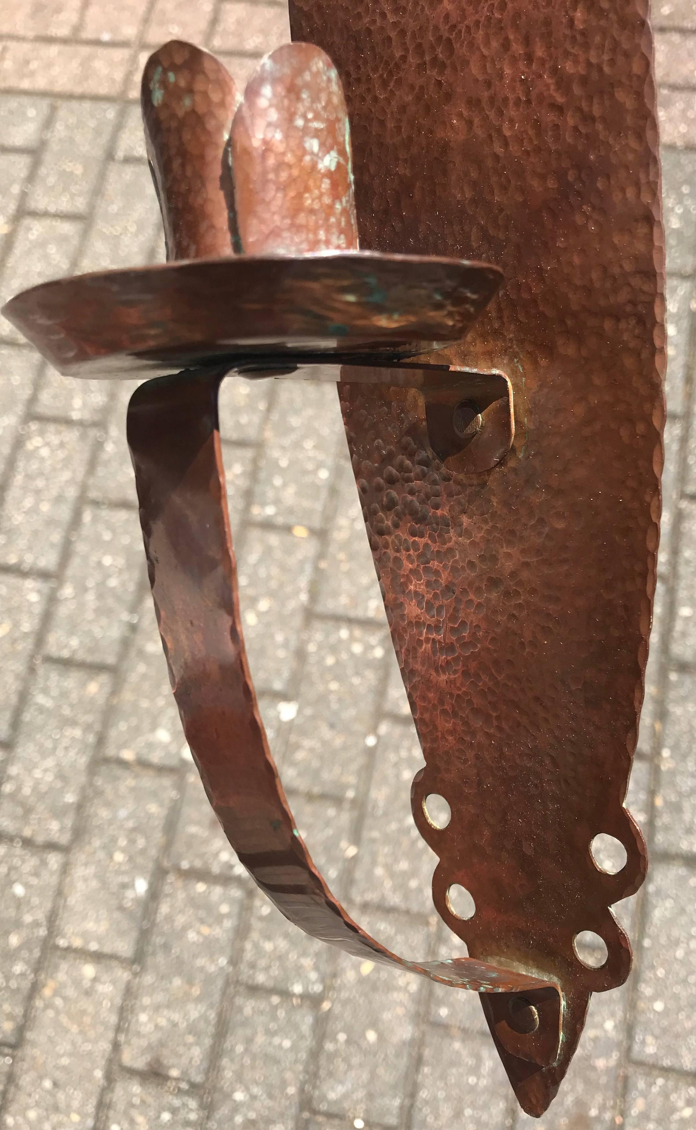 Frühe 1900er Jahre Arts & Crafts Hand-gehämmert Kupfer Kerzenhalter Wandleuchter 12