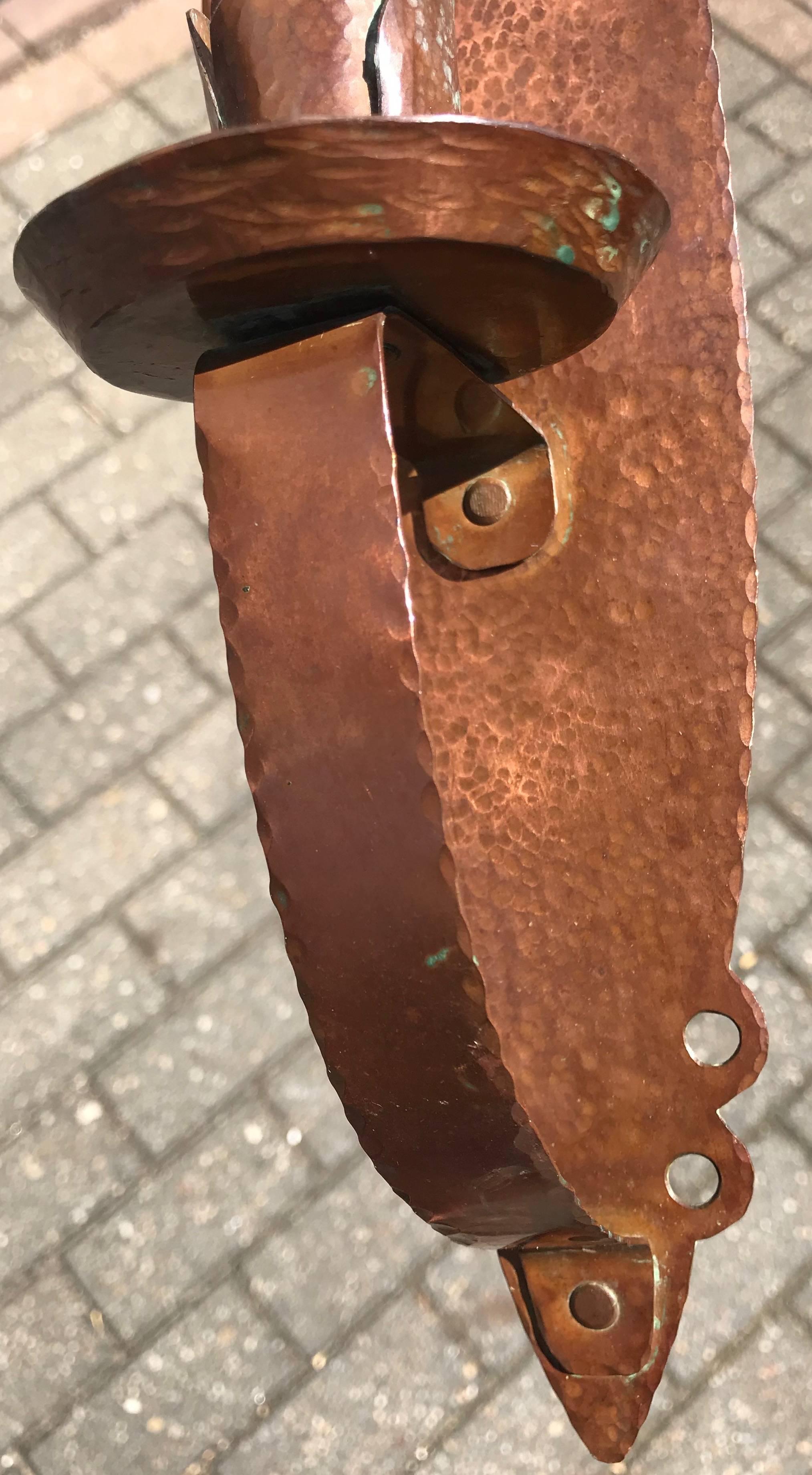 Frühe 1900er Jahre Arts & Crafts Hand-gehämmert Kupfer Kerzenhalter Wandleuchter 13