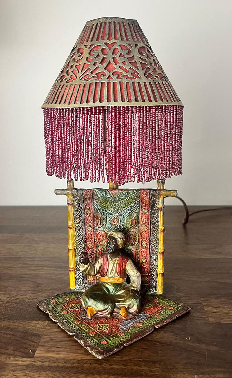 Early 1900s Austrian Cold Painted Moorish Figural Lamp In Good Condition In Mississauga, CA
