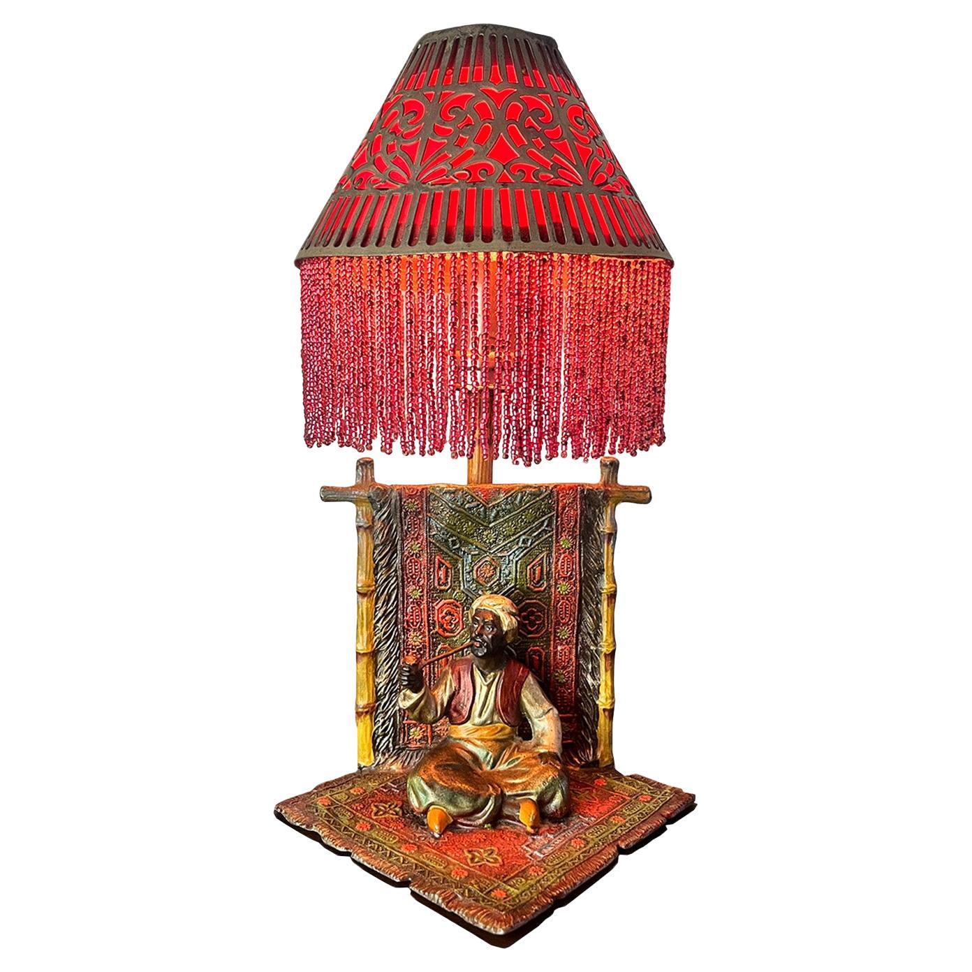 Early 1900s Austrian Cold Painted Moorish Figural Lamp