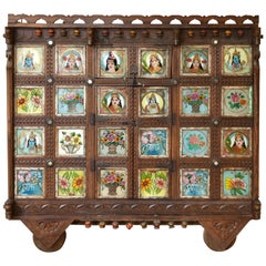 Antique Early 1900s Back-Painted Dowry Chest from India’s Rajasthan or Gujarat Region