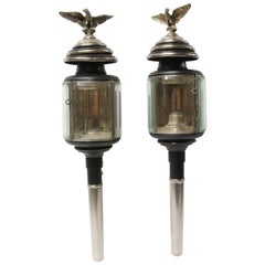 Luminaires de carrosse en verre biseauté et laiton argenté du début des années 1900
