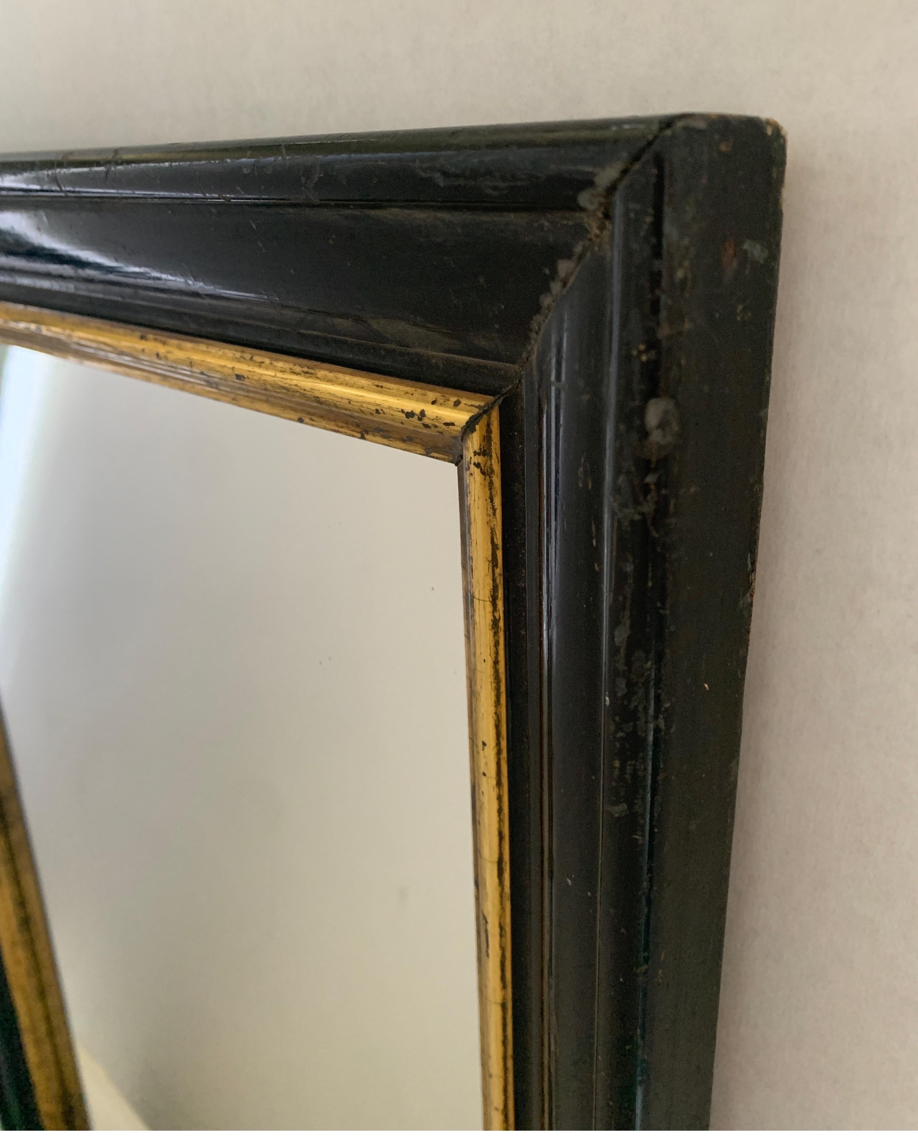 Early 1900s Black Spanish Frame with Gold Trim Mirror In Good Condition In Houston, TX