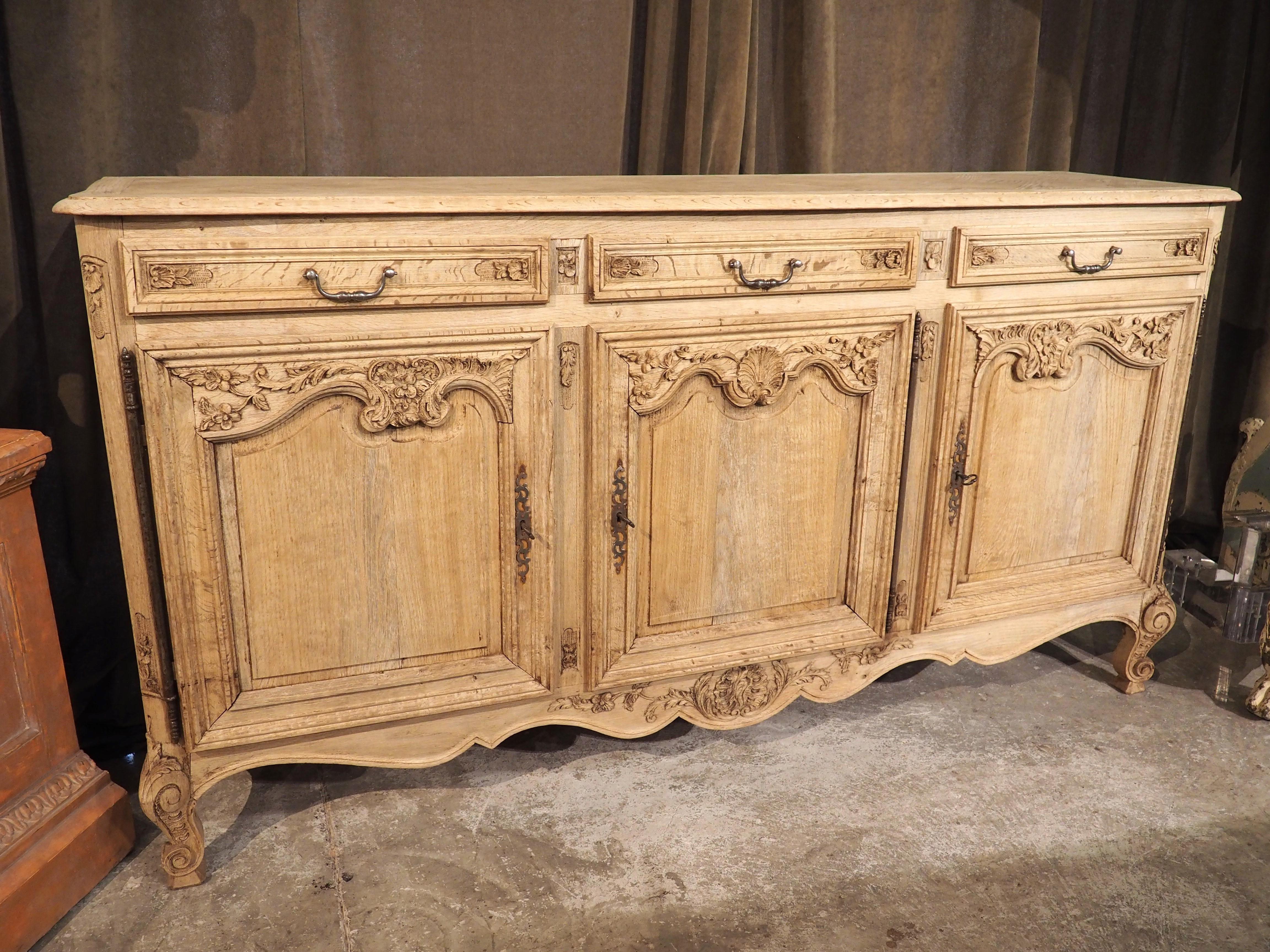 Early 1900s Bleached Oak Louis XV Style Enfilade from France 2