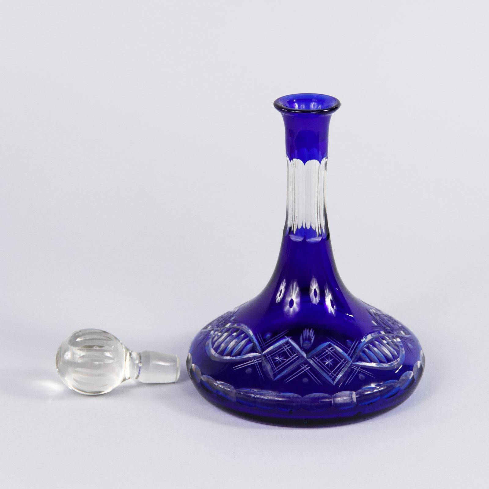 Early 1900s Blue Bohemia Glass Decanter 2