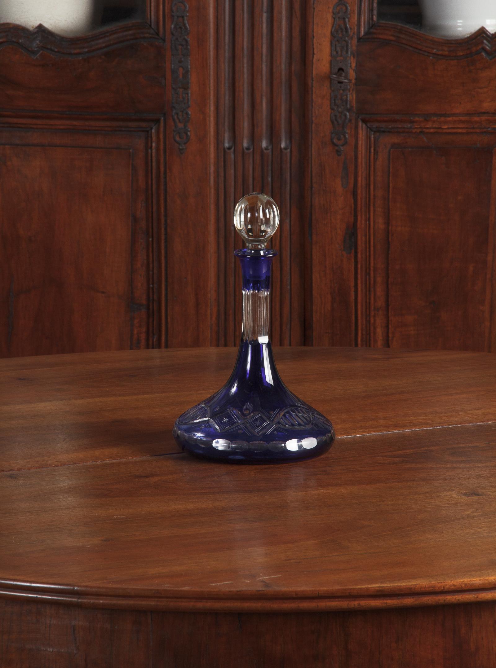 Early 1900s Blue Bohemia Glass Decanter 3