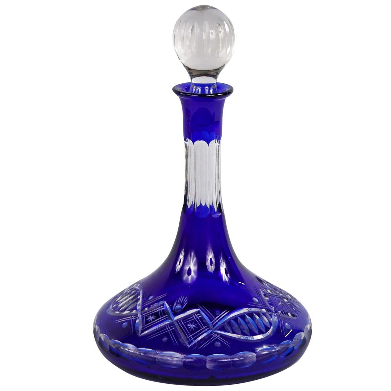 Early 1900s Blue Bohemia Glass Decanter