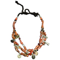 Early 1900s Branch Coral Necklace, Handmade Multi-Strand, Silver Coins Morocco