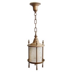Early 1900s Brass Lantern with Original Etched Cylinder Glass