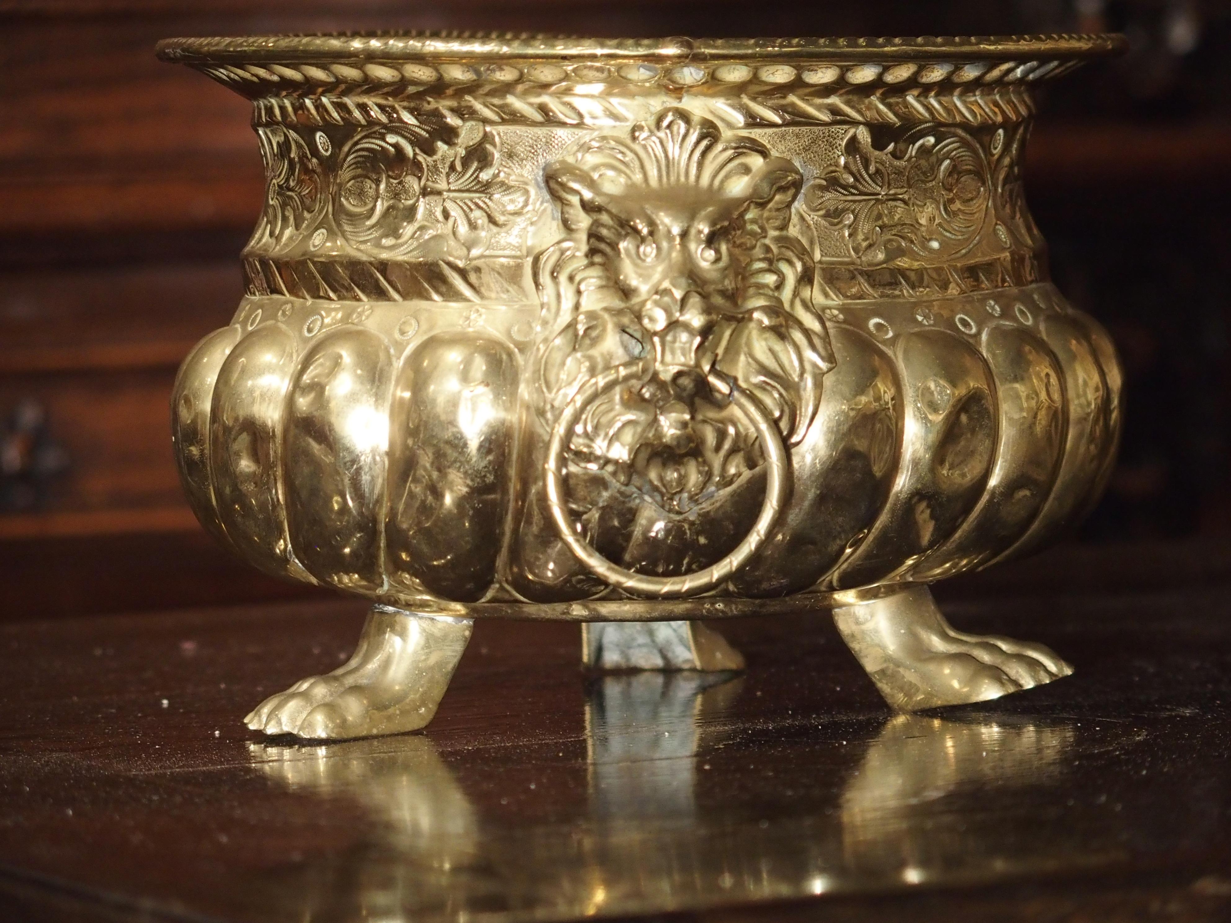 Early 1900s Brass Repousse Jardinière from France 5