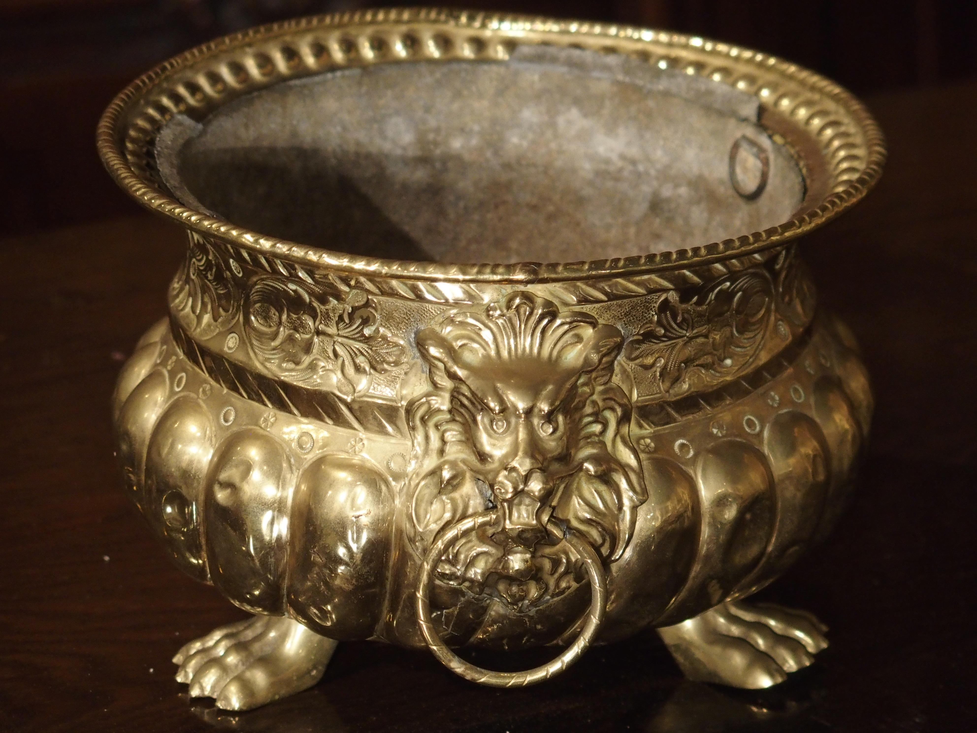 Early 1900s Brass Repousse Jardinière from France 6