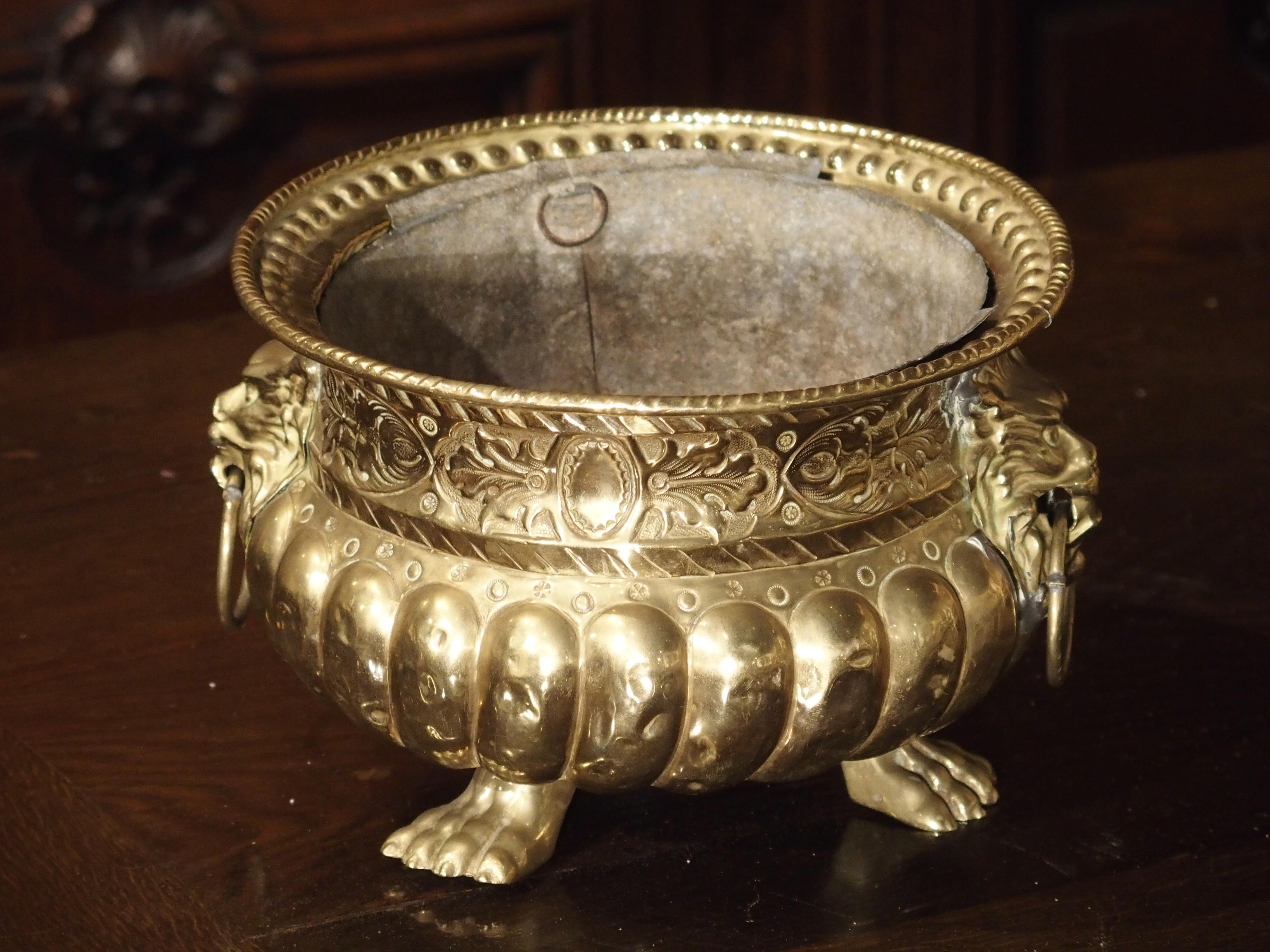 Early 1900s Brass Repousse Jardinière from France 7