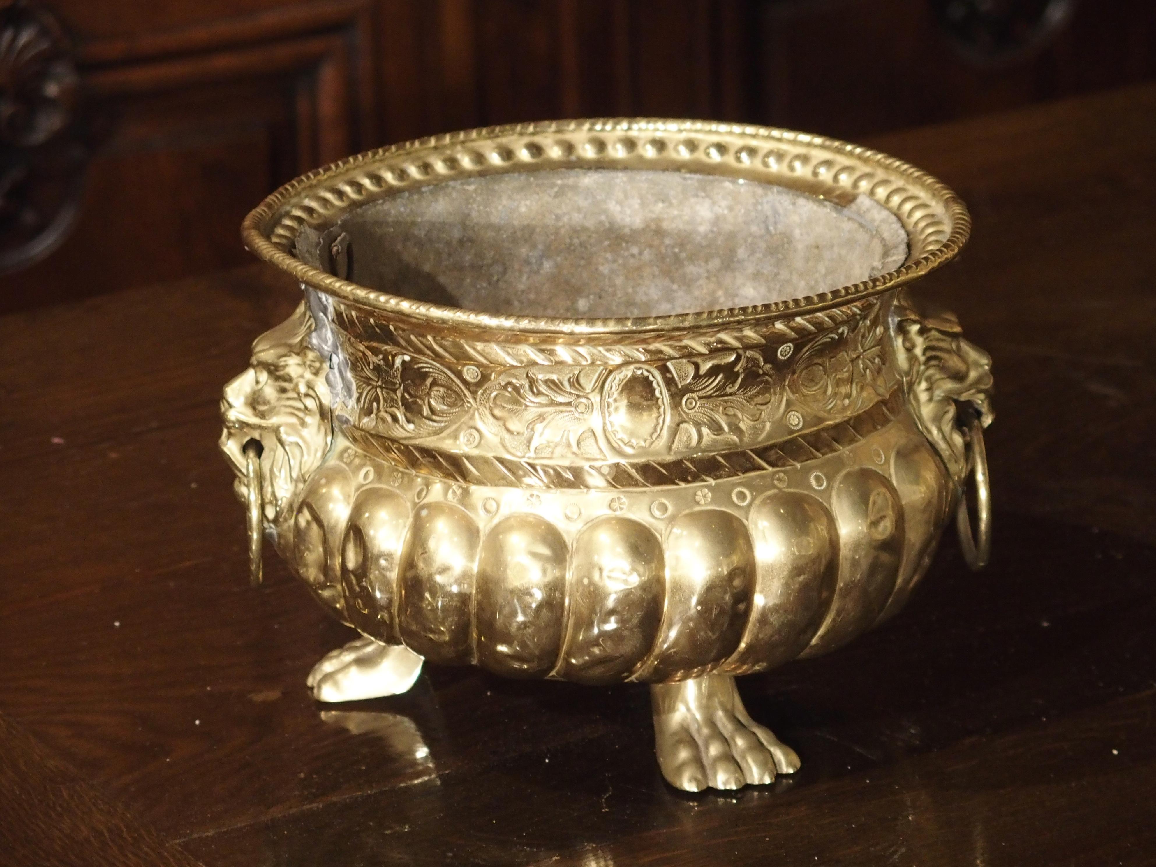 French Early 1900s Brass Repousse Jardinière from France