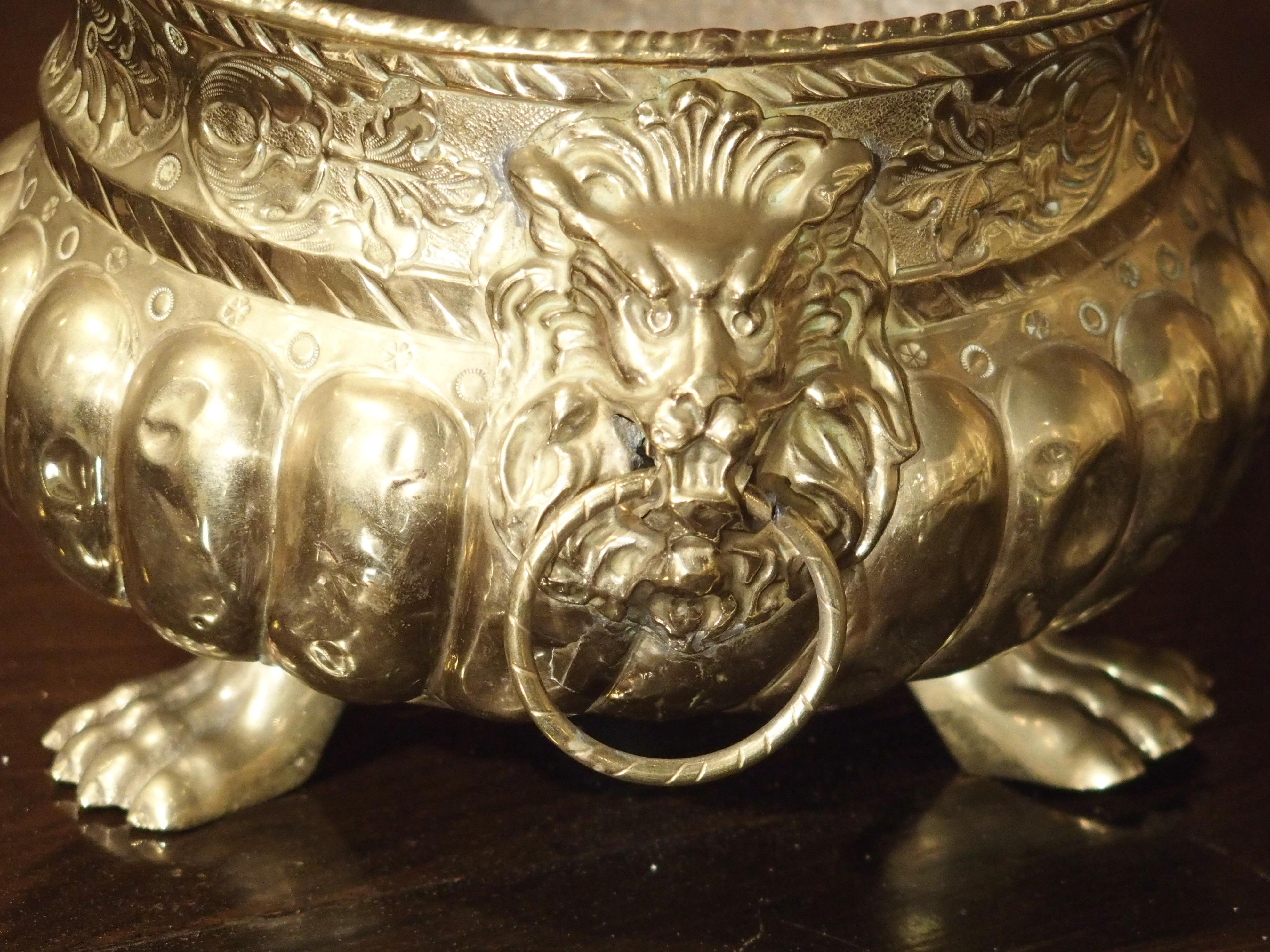Early 1900s Brass Repousse Jardinière from France 2