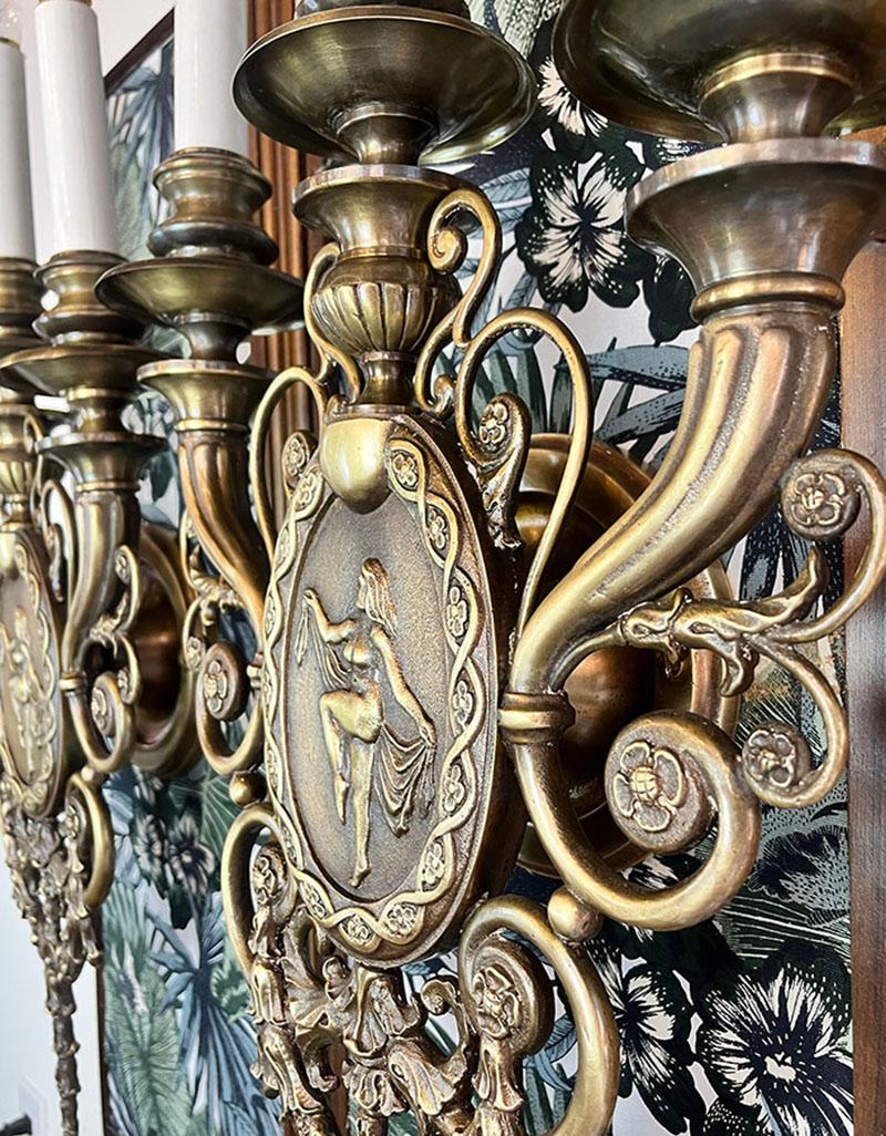 American Early 1900s Bronze Beaux Arts Candelabra Sconces  For Sale