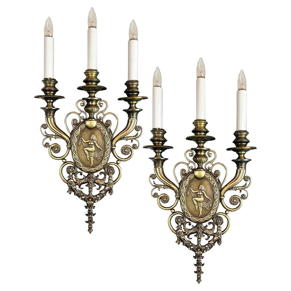 Early 1900s Bronze Beaux Arts Candelabra Sconces  For Sale