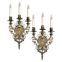Early 1900s Bronze Beaux Arts Candelabra Sconces