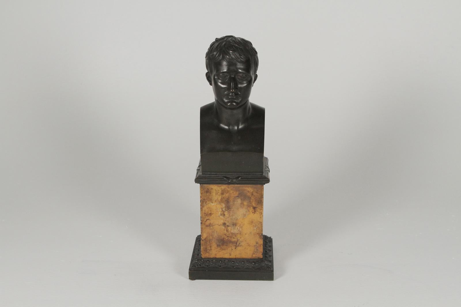 Patinated Early 1900s Bronze Bust of a Napoleon r on a Siena Marble Base