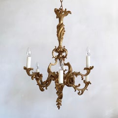 Early 1900s Bronze Gilt Ornate Floral Chandelier
