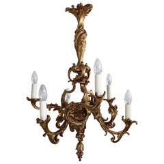 Early 1900s Bronze Gilt Ornate Floral Chandelier
