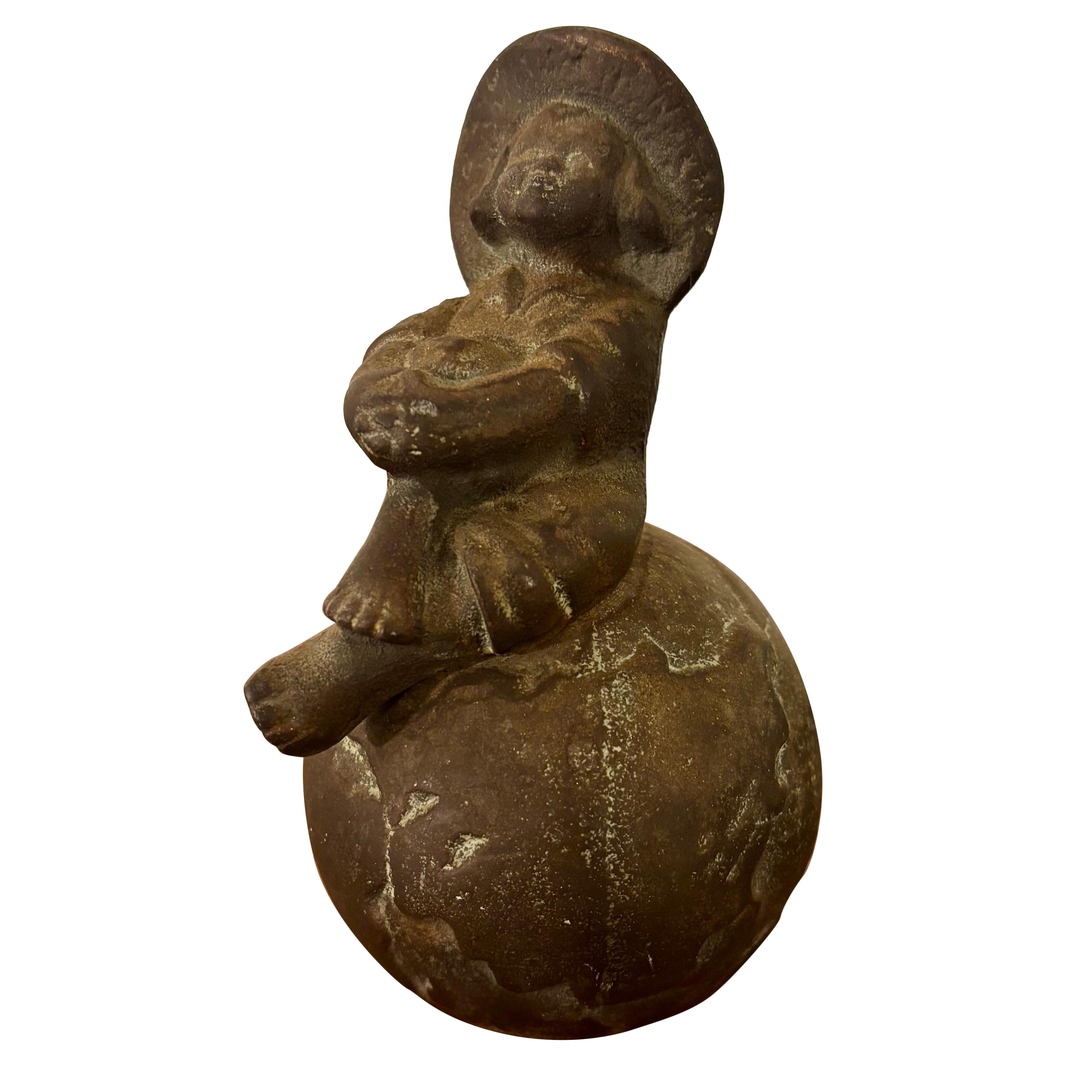 Early 1900s Bronze of Boy Seated on Globe, Fine Patina For Sale